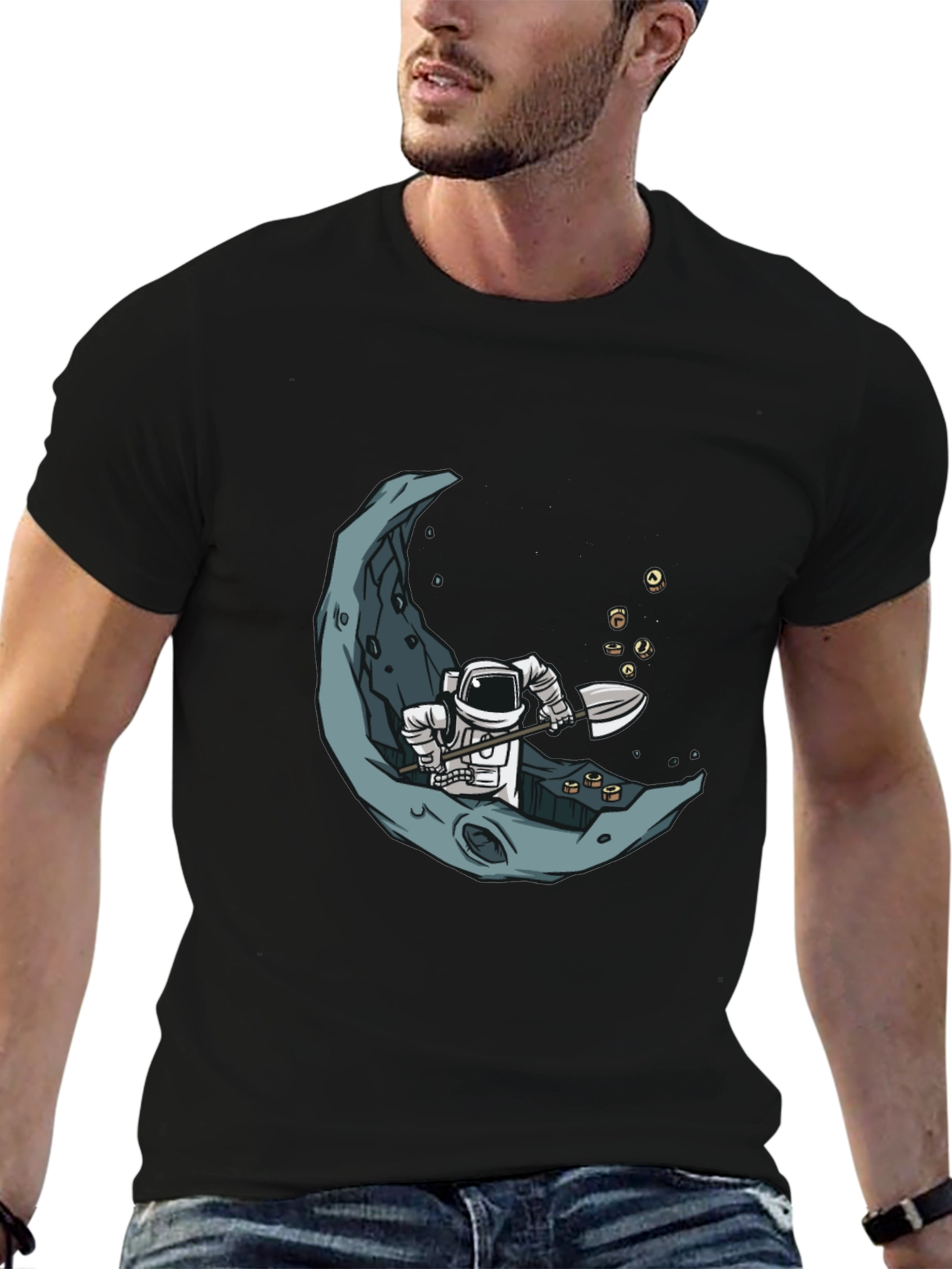 Astronaut Moon Mining Black T-Shirt