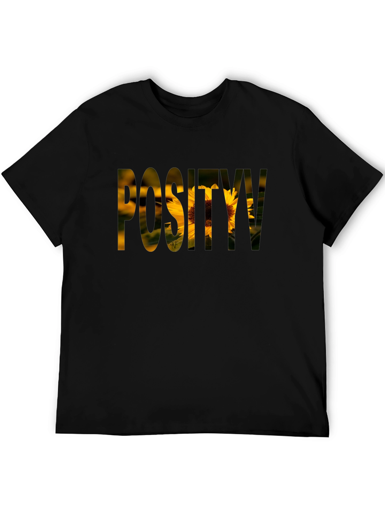 Positivity Sunflower Graphic Black T-Shirt