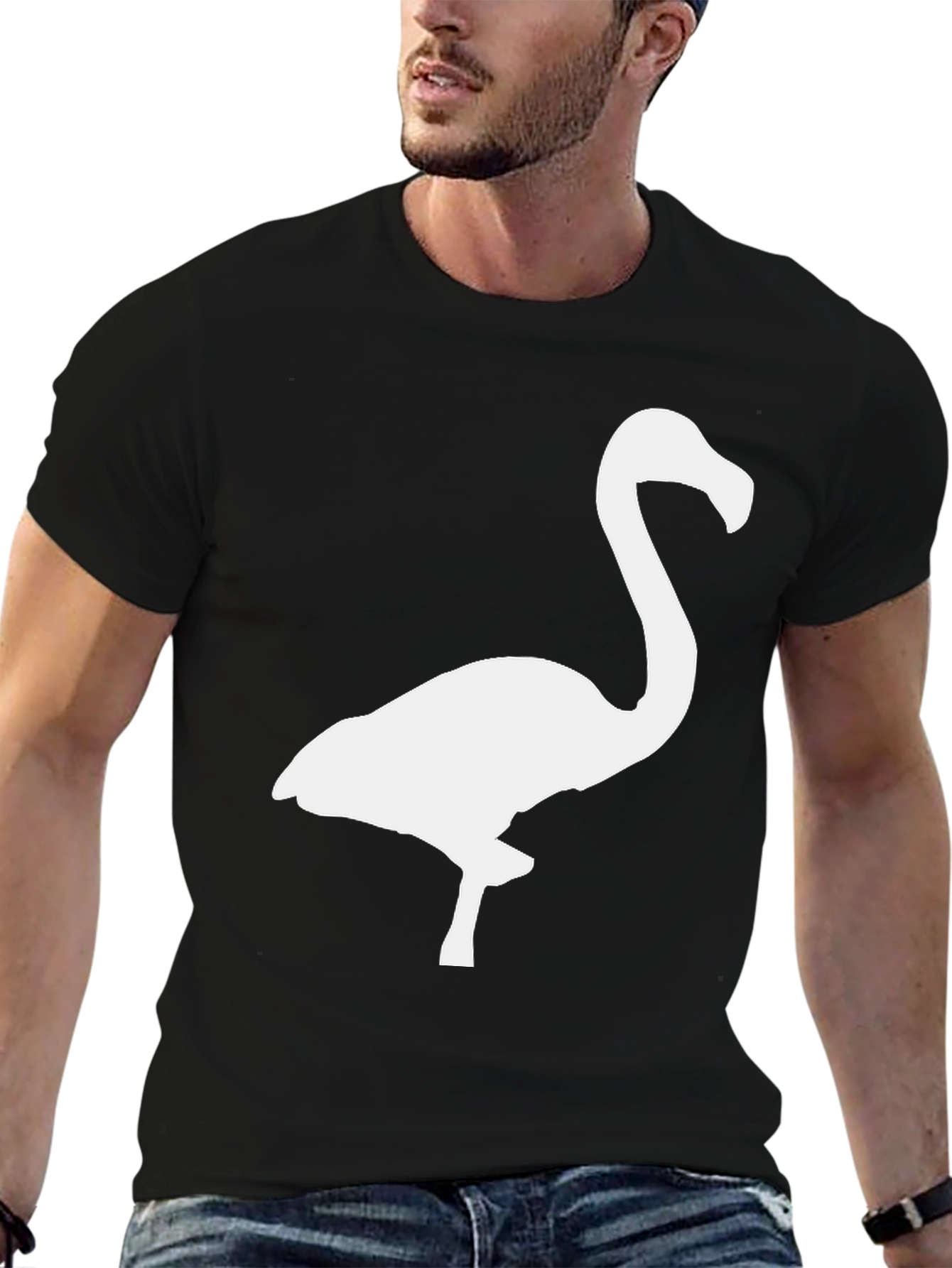 Black T-Shirt with Flamingo Graphic