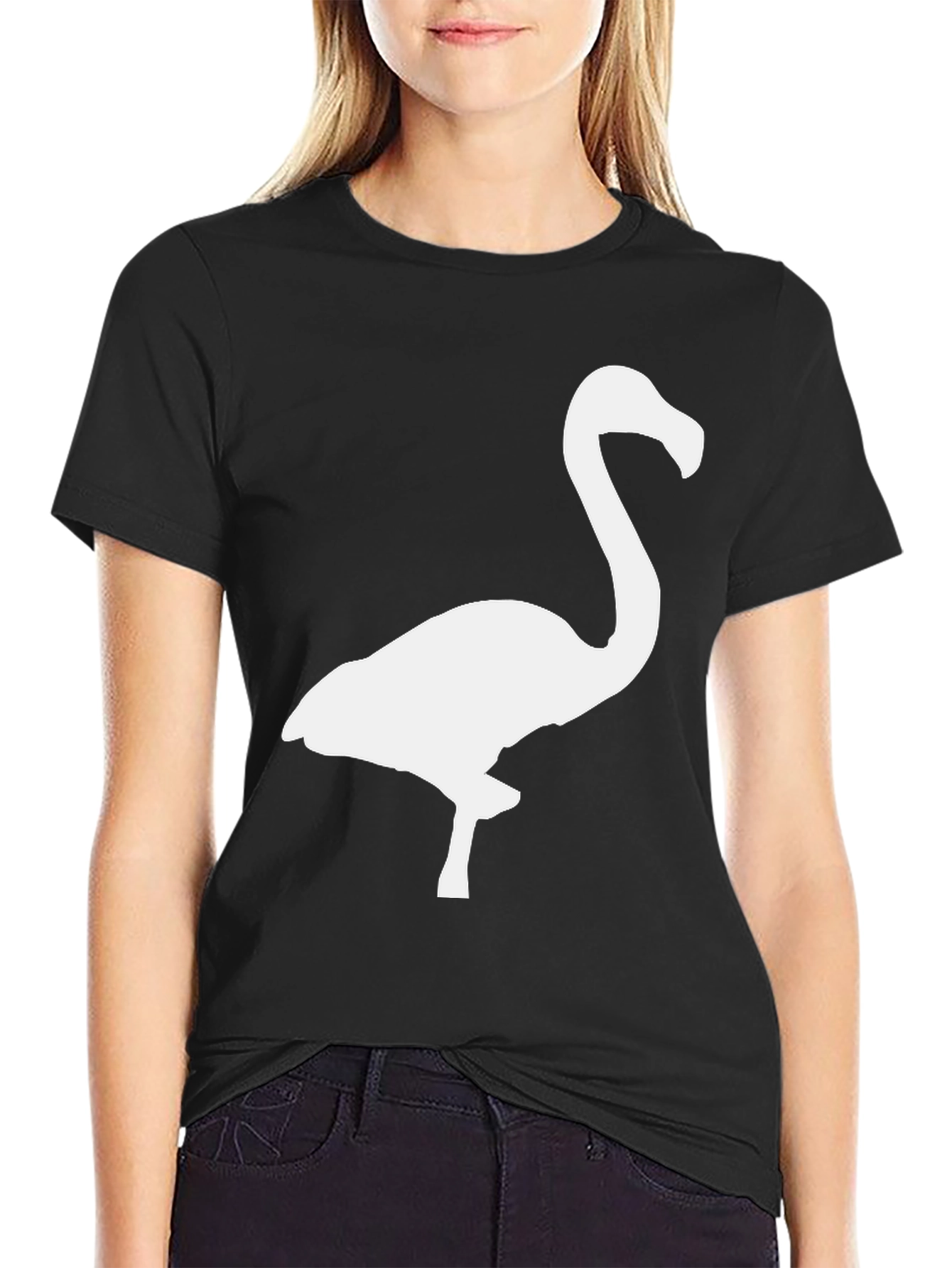 Black T-Shirt with Flamingo Graphic
