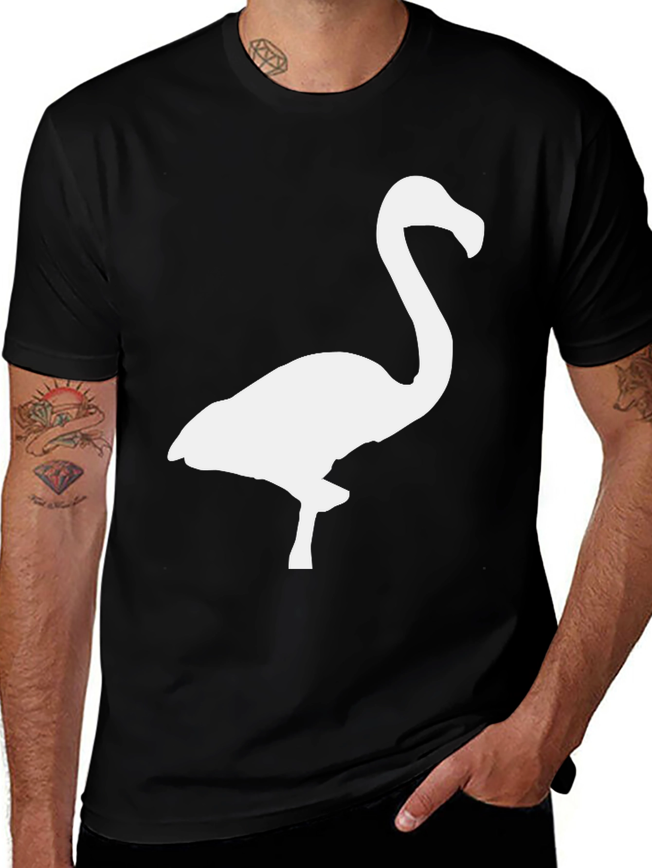 Black T-Shirt with Flamingo Graphic