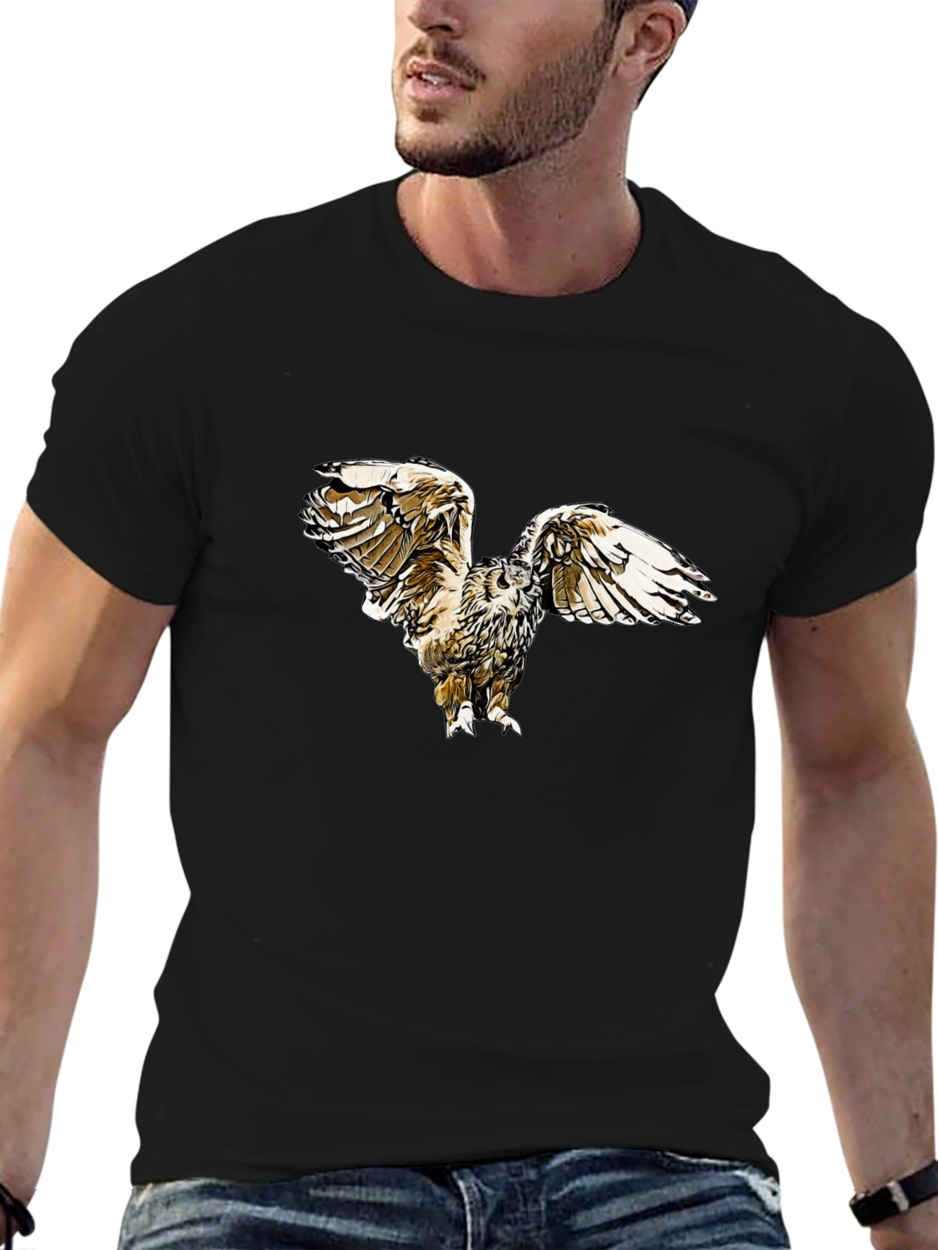 Owl Print Black T-Shirt