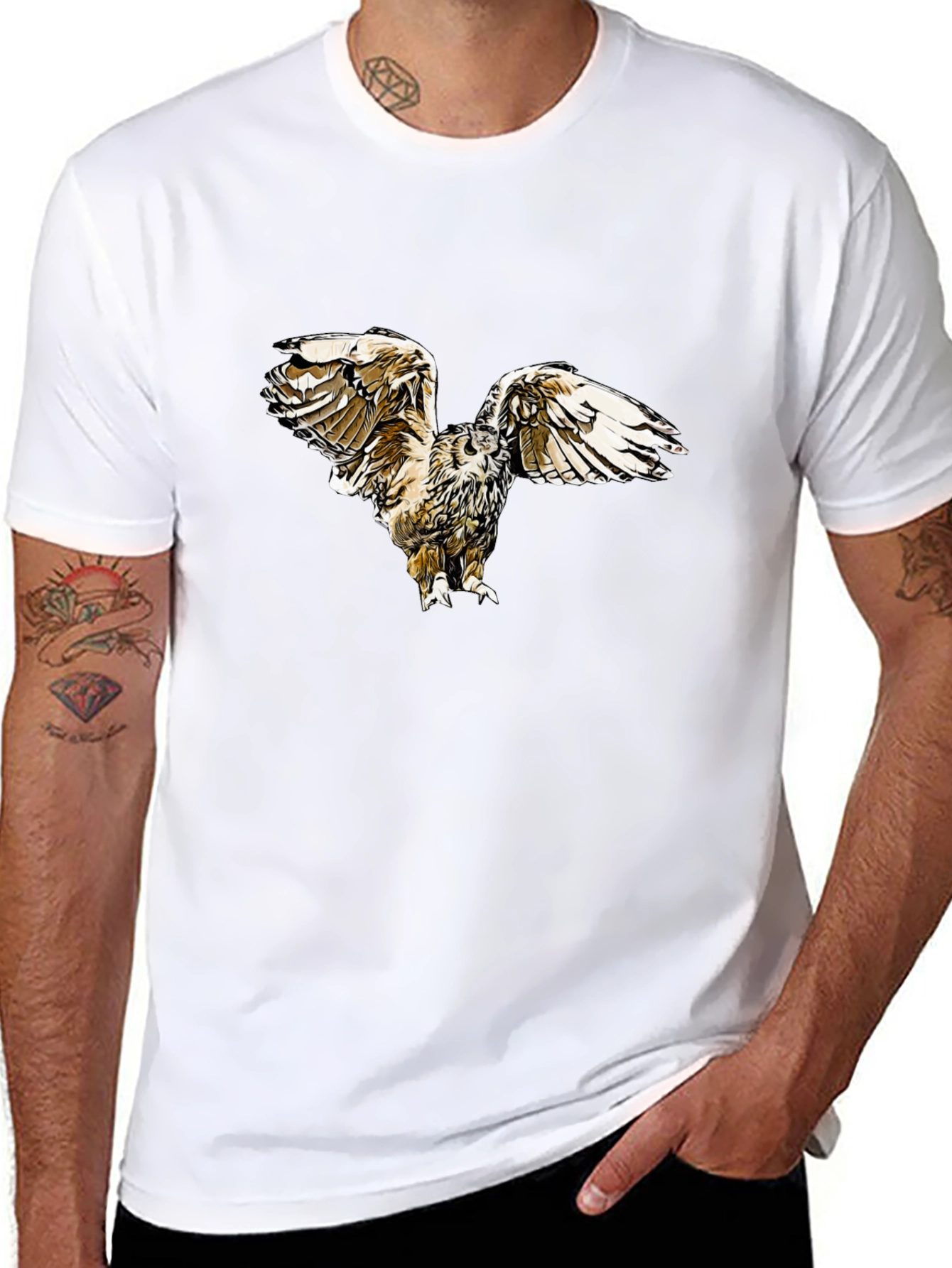 Owl Print Black T-Shirt