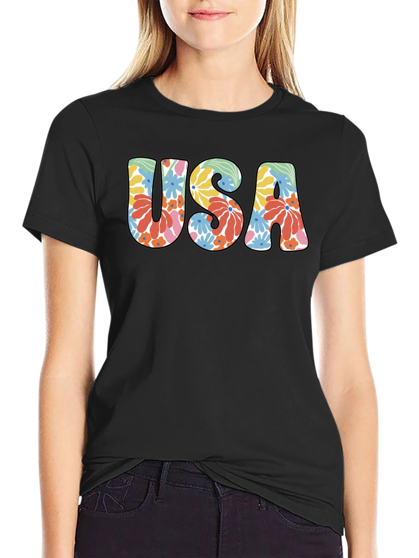 Floral USA Graphic Tee - Retro Style