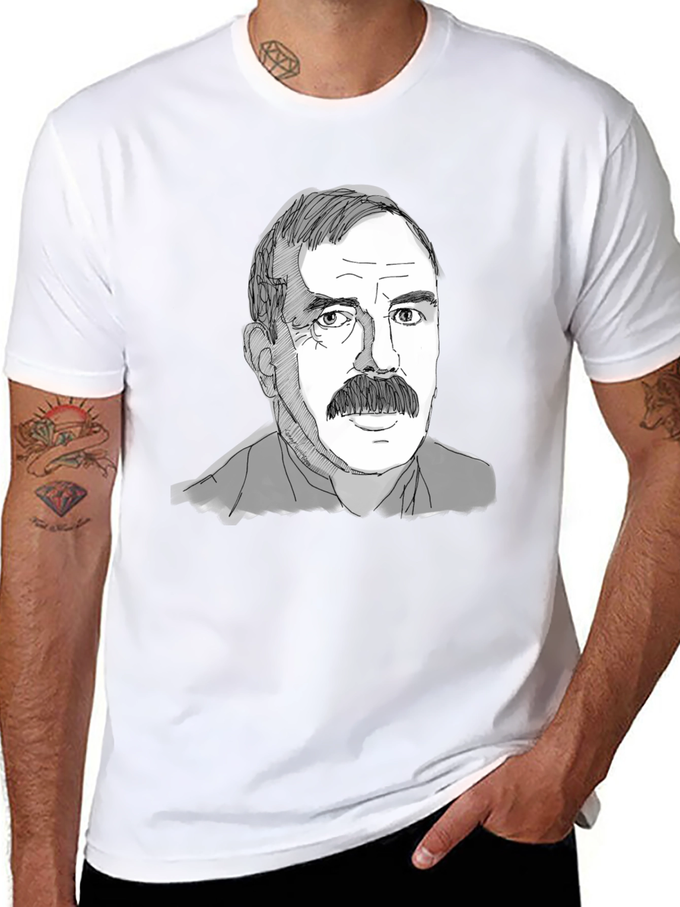 Mustache Man Tee - Graphic Print Black T-Shirt
