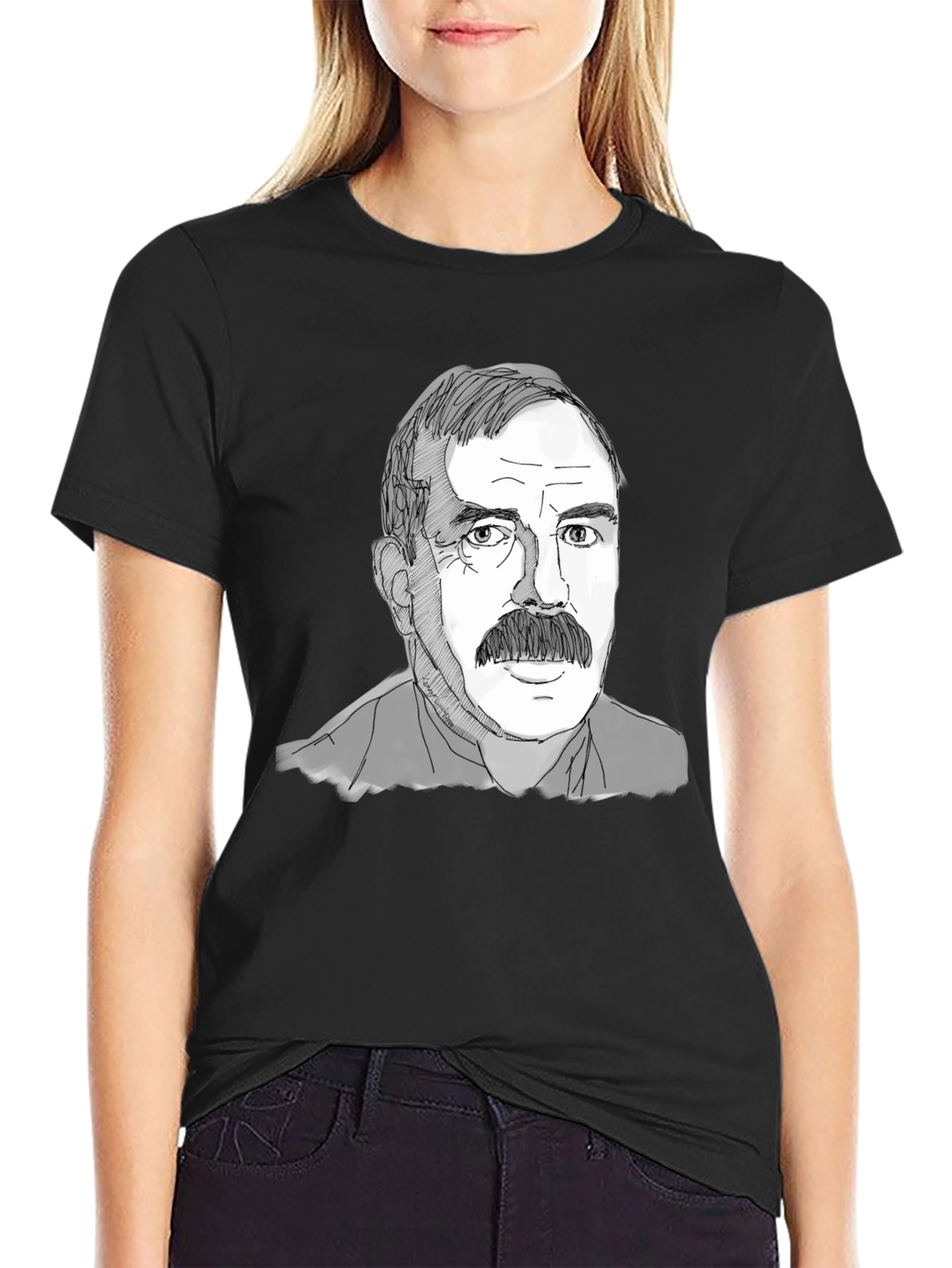 Mustache Man Tee - Graphic Print Black T-Shirt