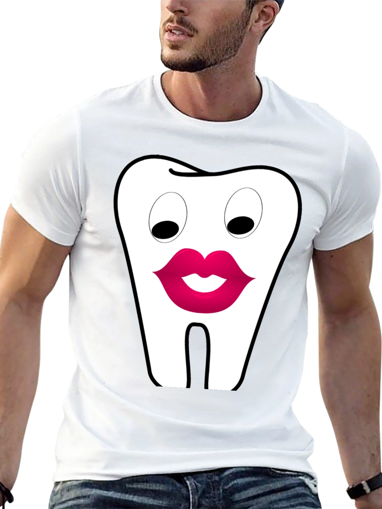 Funny Tooth Lips Graphic Tee - Black Cotton T-Shirt