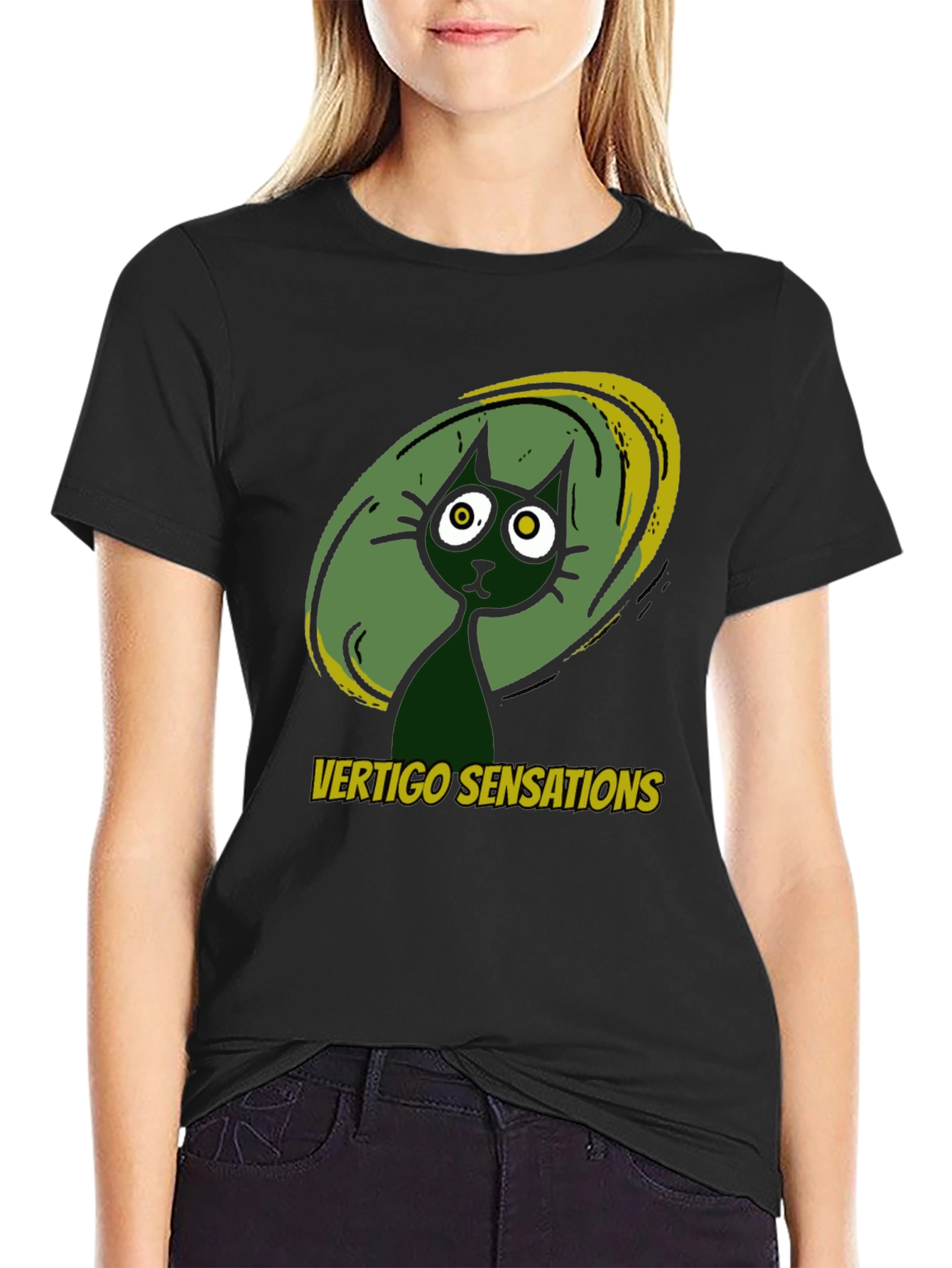 Vertigo Sensations Cat Graphic Tee - Black