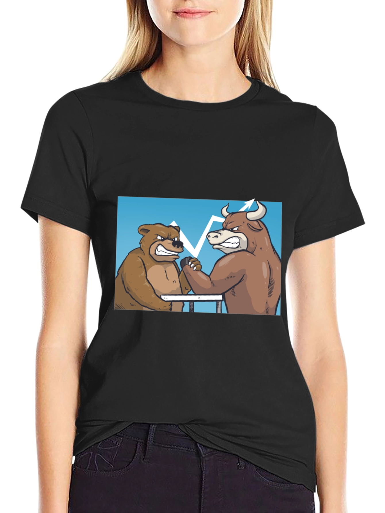 Bull vs Bear Arm Wrestling Tee