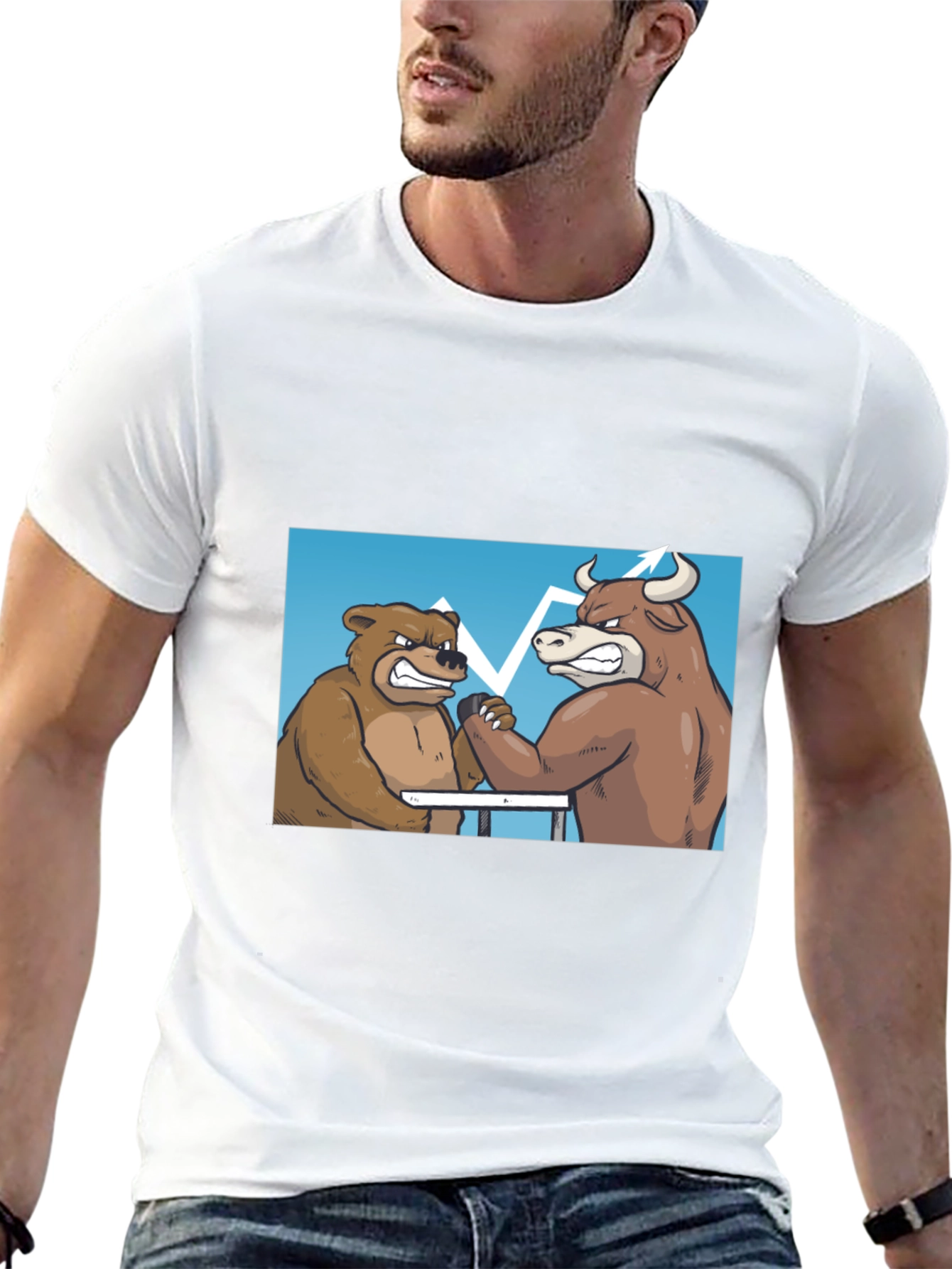 Bull vs Bear Arm Wrestling Tee