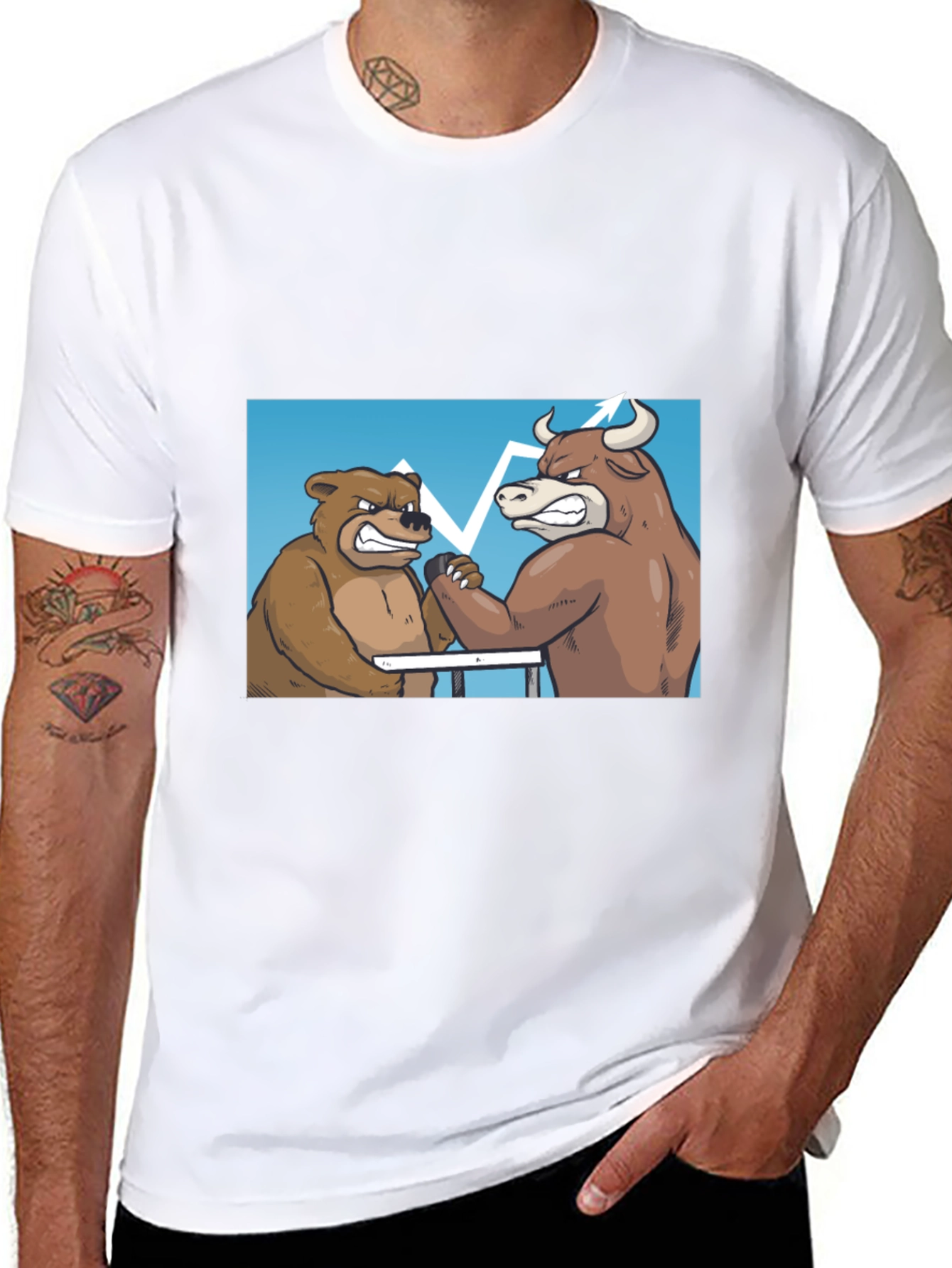 Bull vs Bear Arm Wrestling Tee