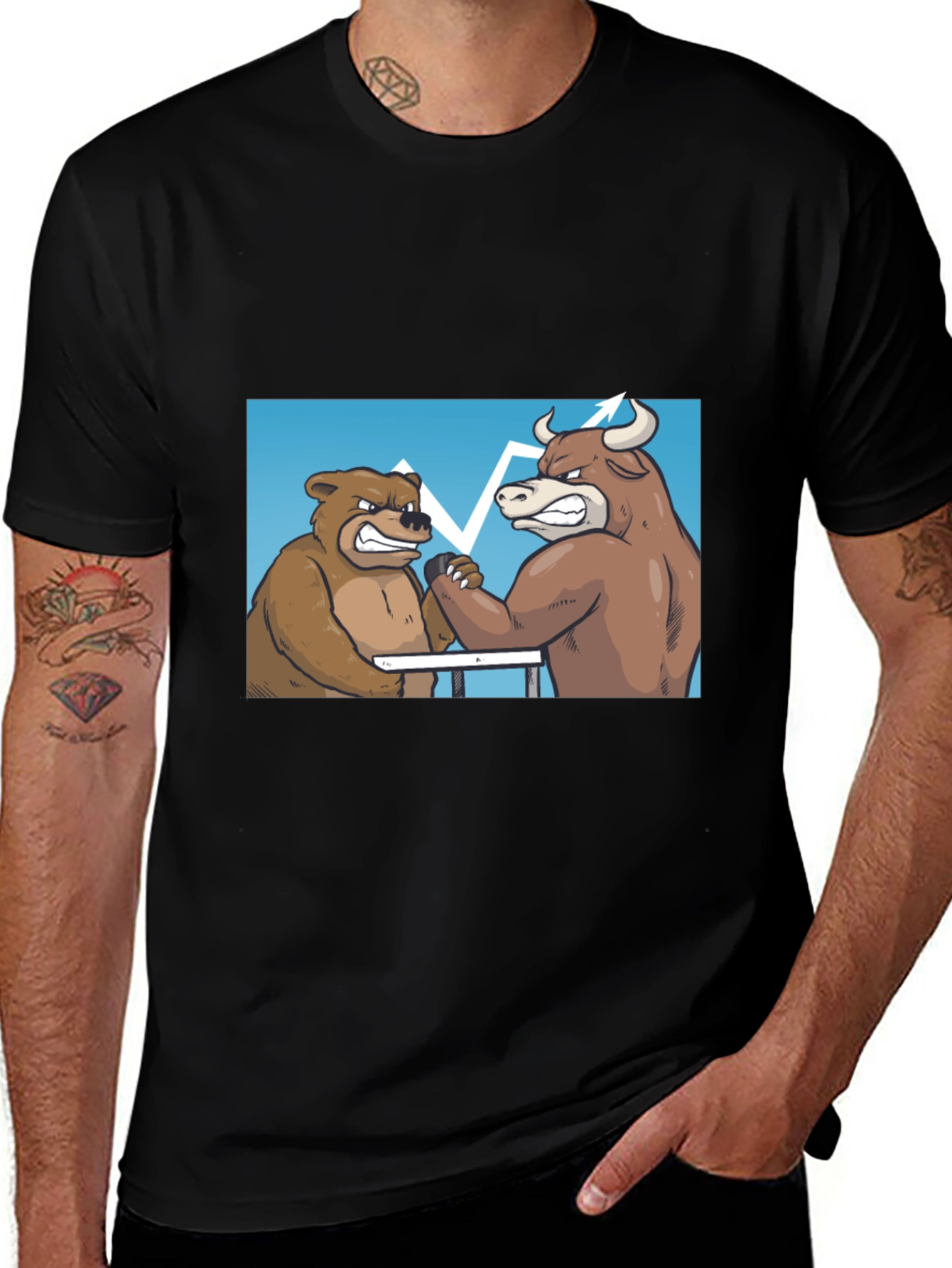 Bull vs Bear Arm Wrestling Tee