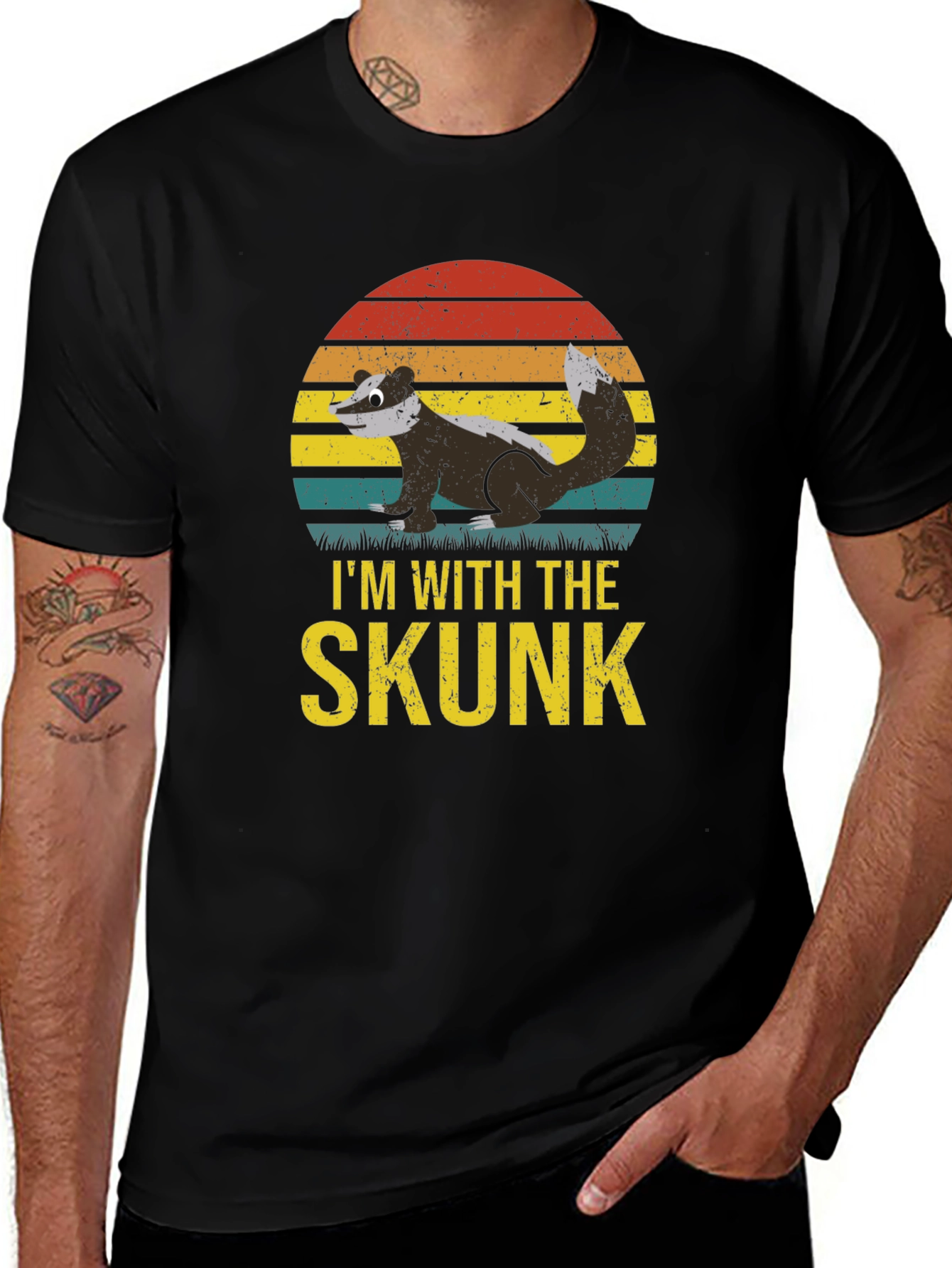 Im With The Skunk T-Shirt Black Cotton Graphic Tee