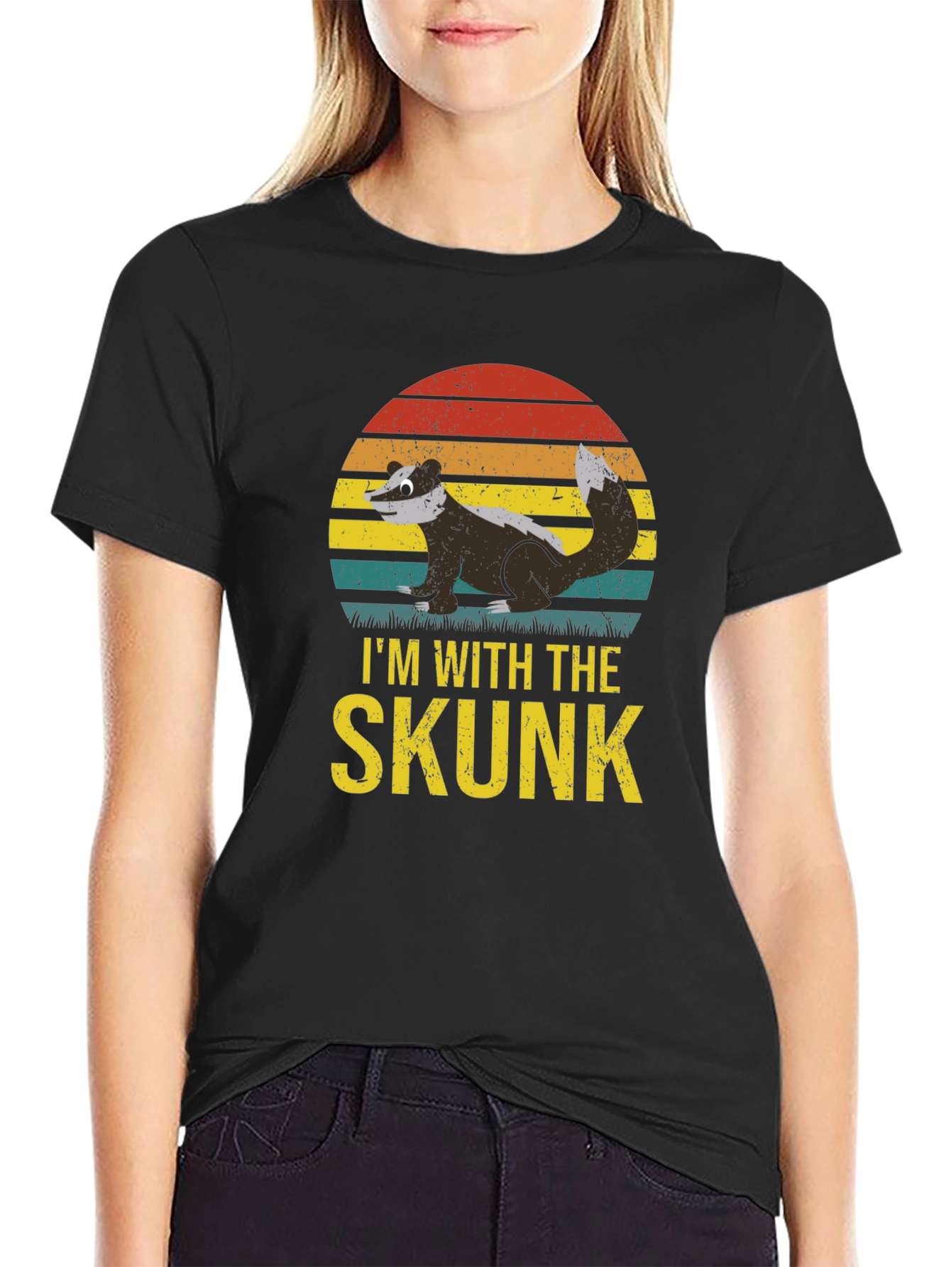 Im With The Skunk T-Shirt Black Cotton Graphic Tee