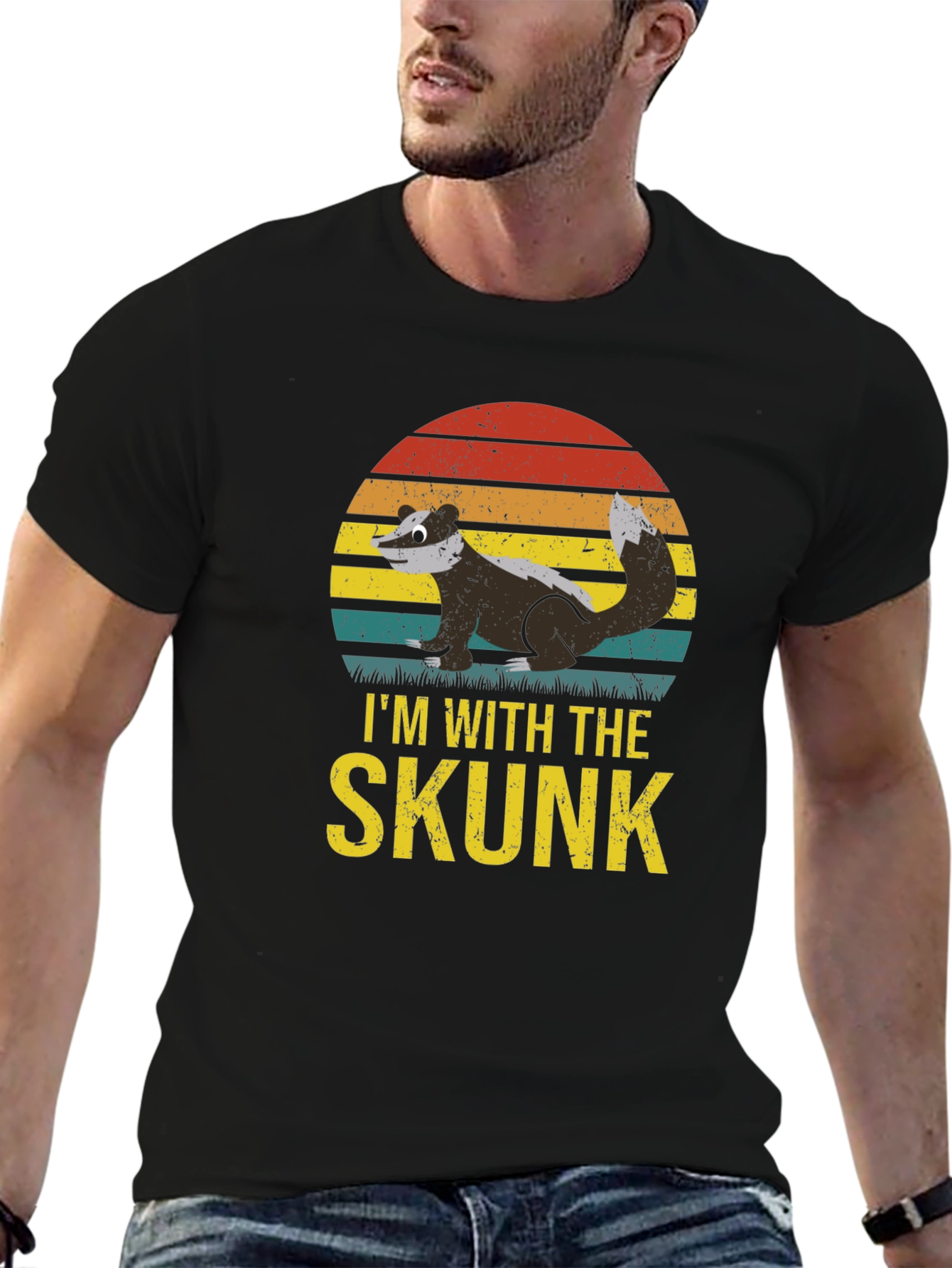 Im With The Skunk T-Shirt Black Cotton Graphic Tee