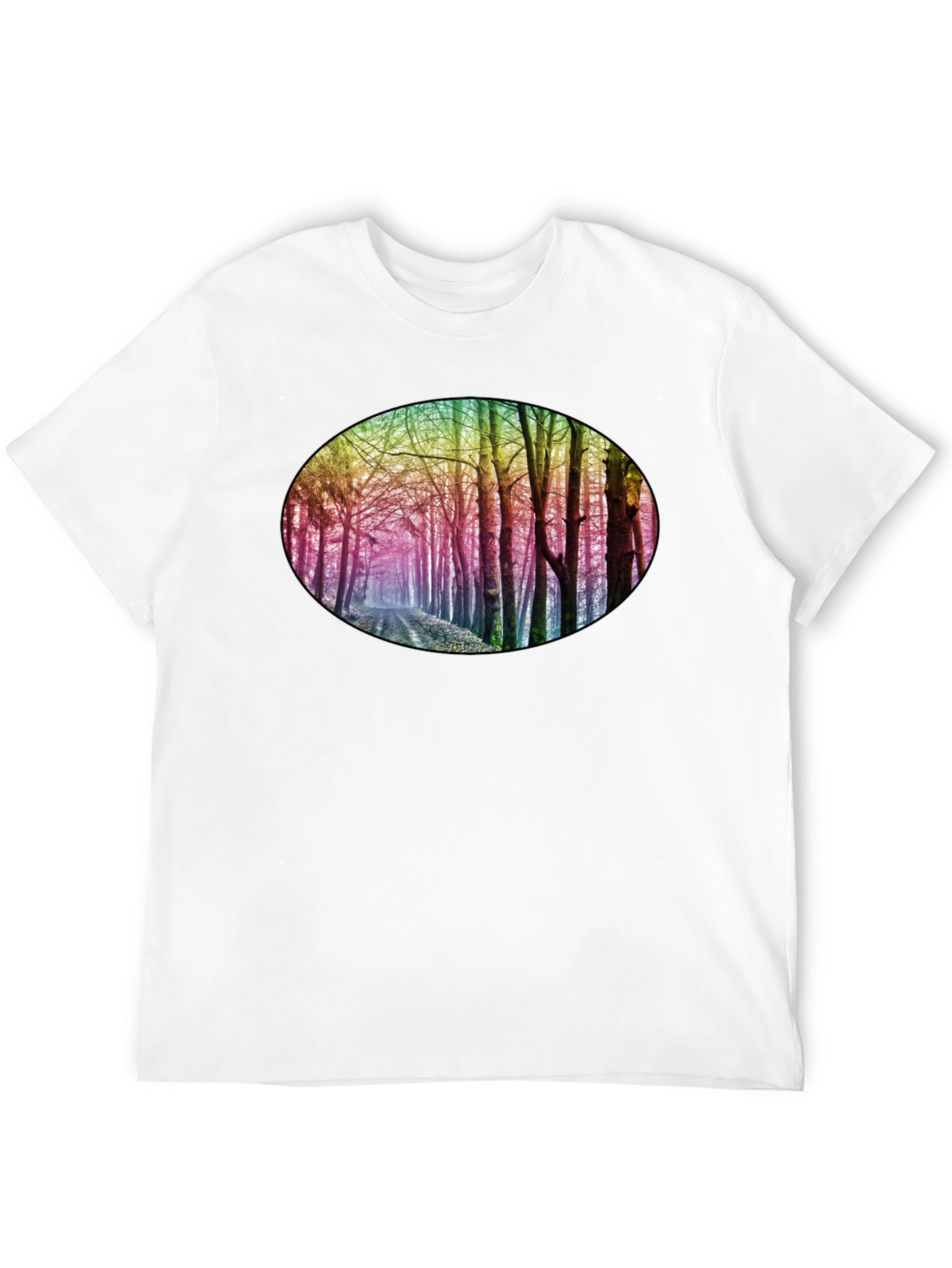Rainbow Forest Print Black T-Shirt