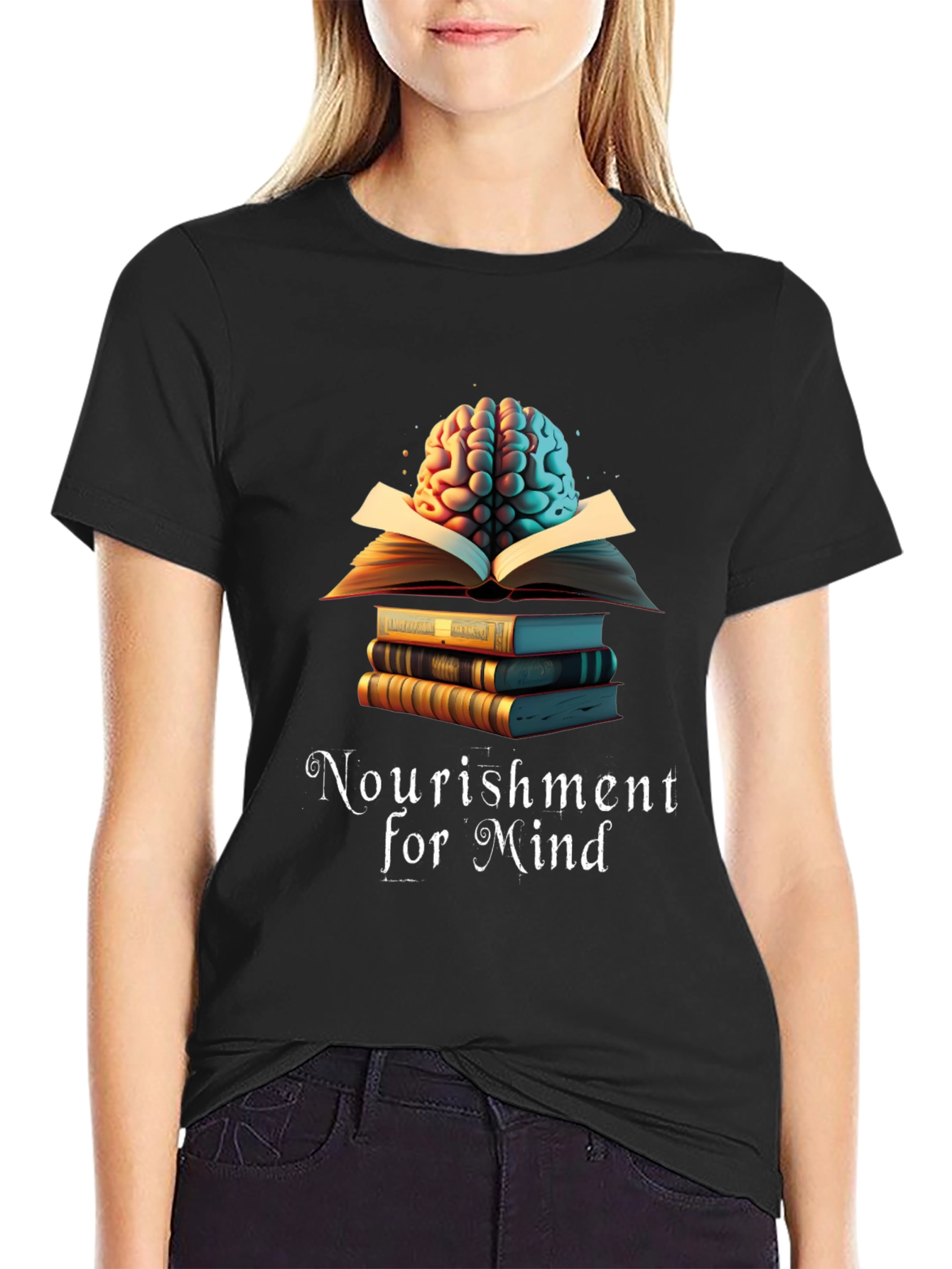 Nourishment for Mind T-Shirt: Brain & Books Design