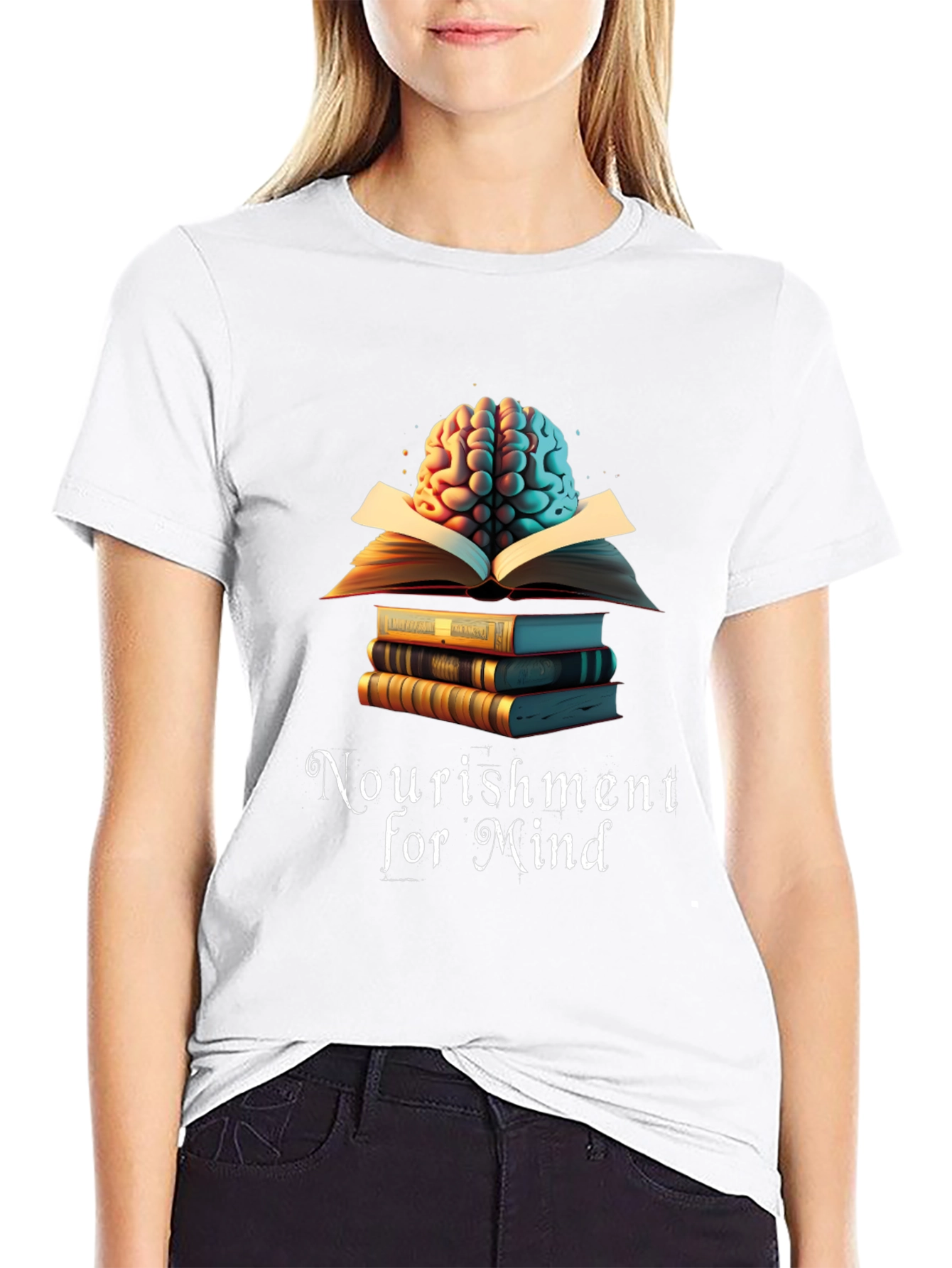 Nourishment for Mind T-Shirt: Brain & Books Design