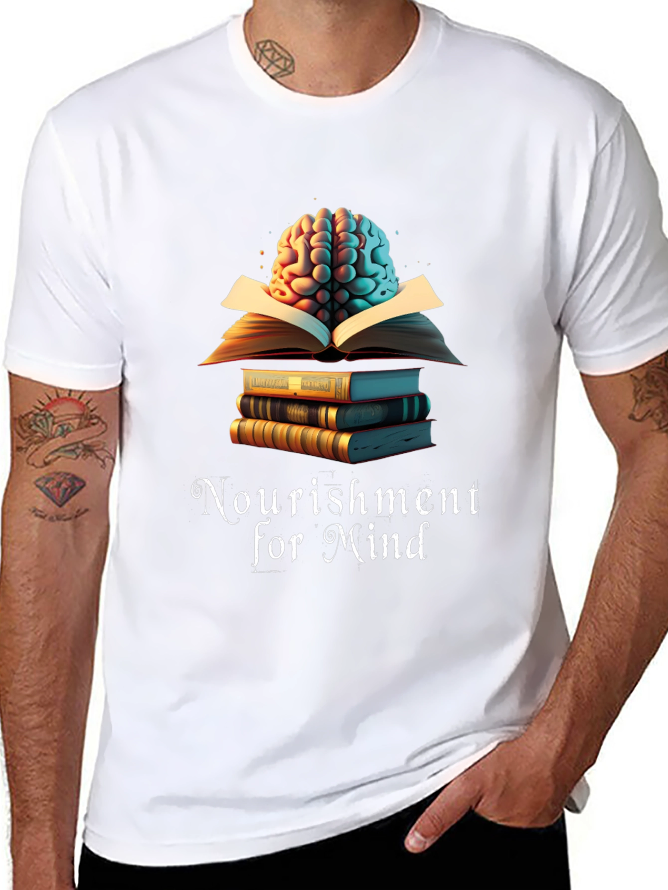Nourishment for Mind T-Shirt: Brain & Books Design