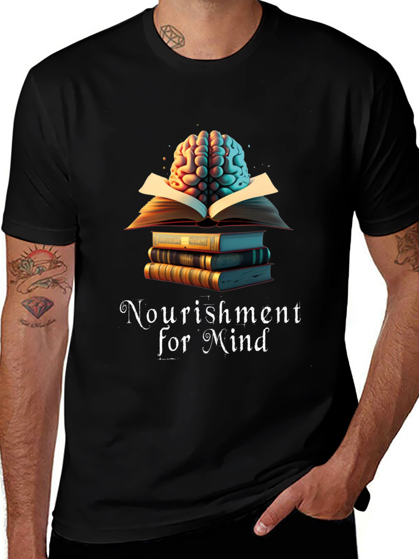 Nourishment for Mind T-Shirt: Brain & Books Design