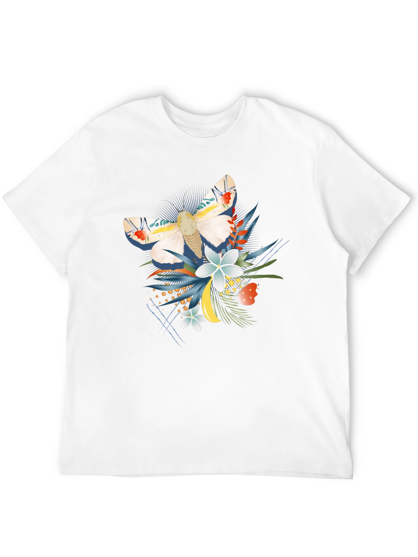 Moth and Floral Graphic Black T-Shirt