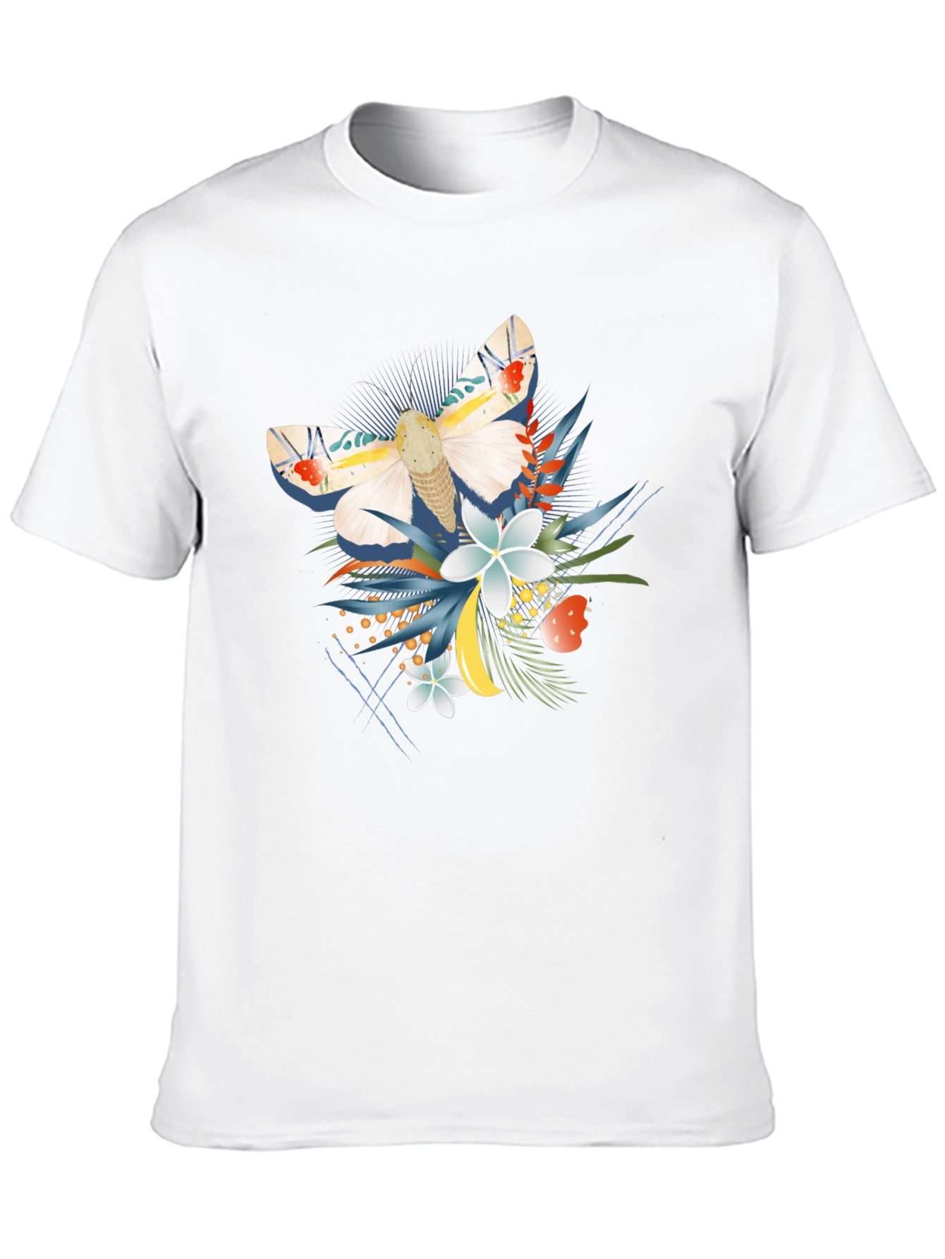 Moth and Floral Graphic Black T-Shirt