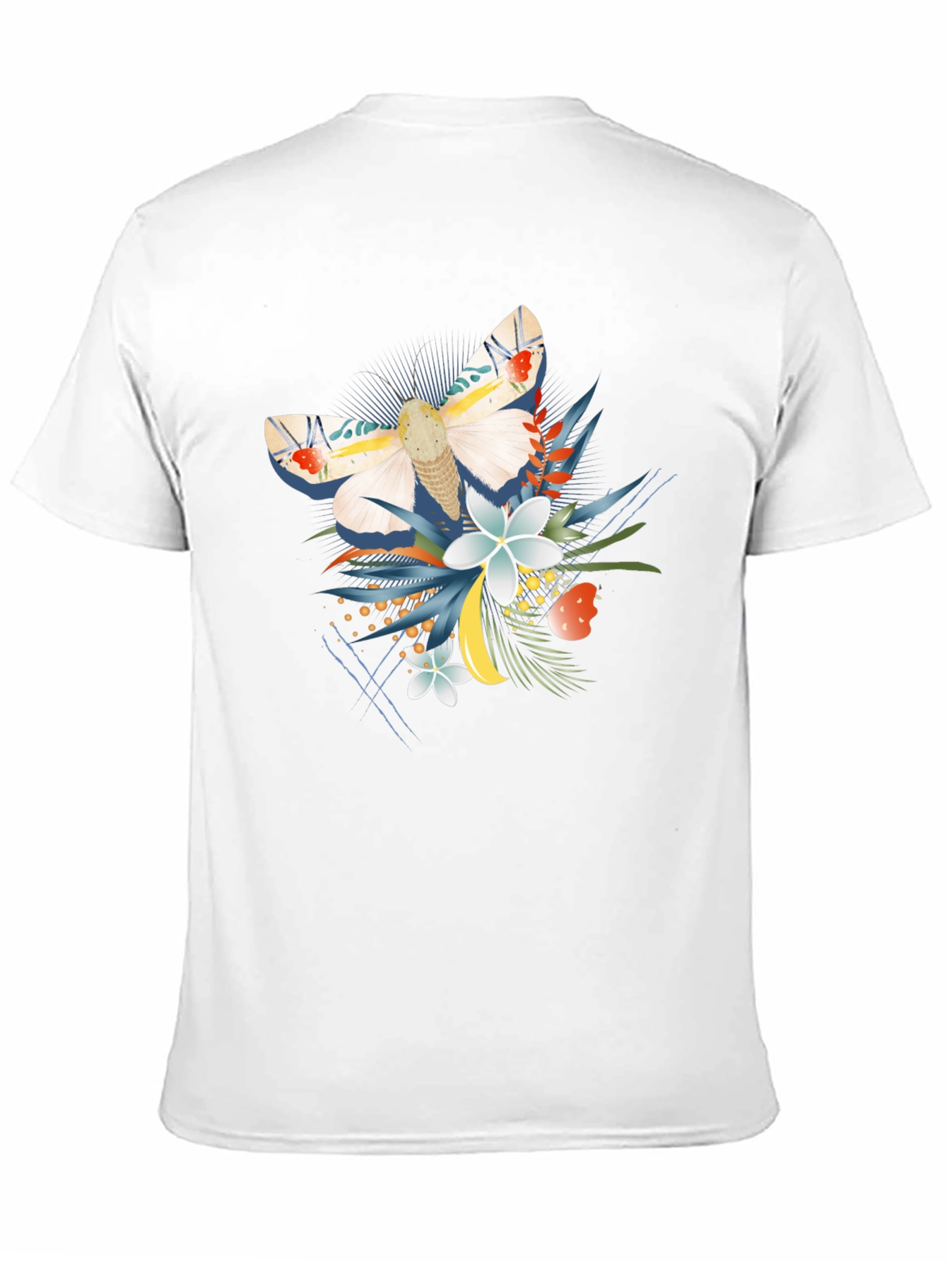 Moth and Floral Graphic Black T-Shirt