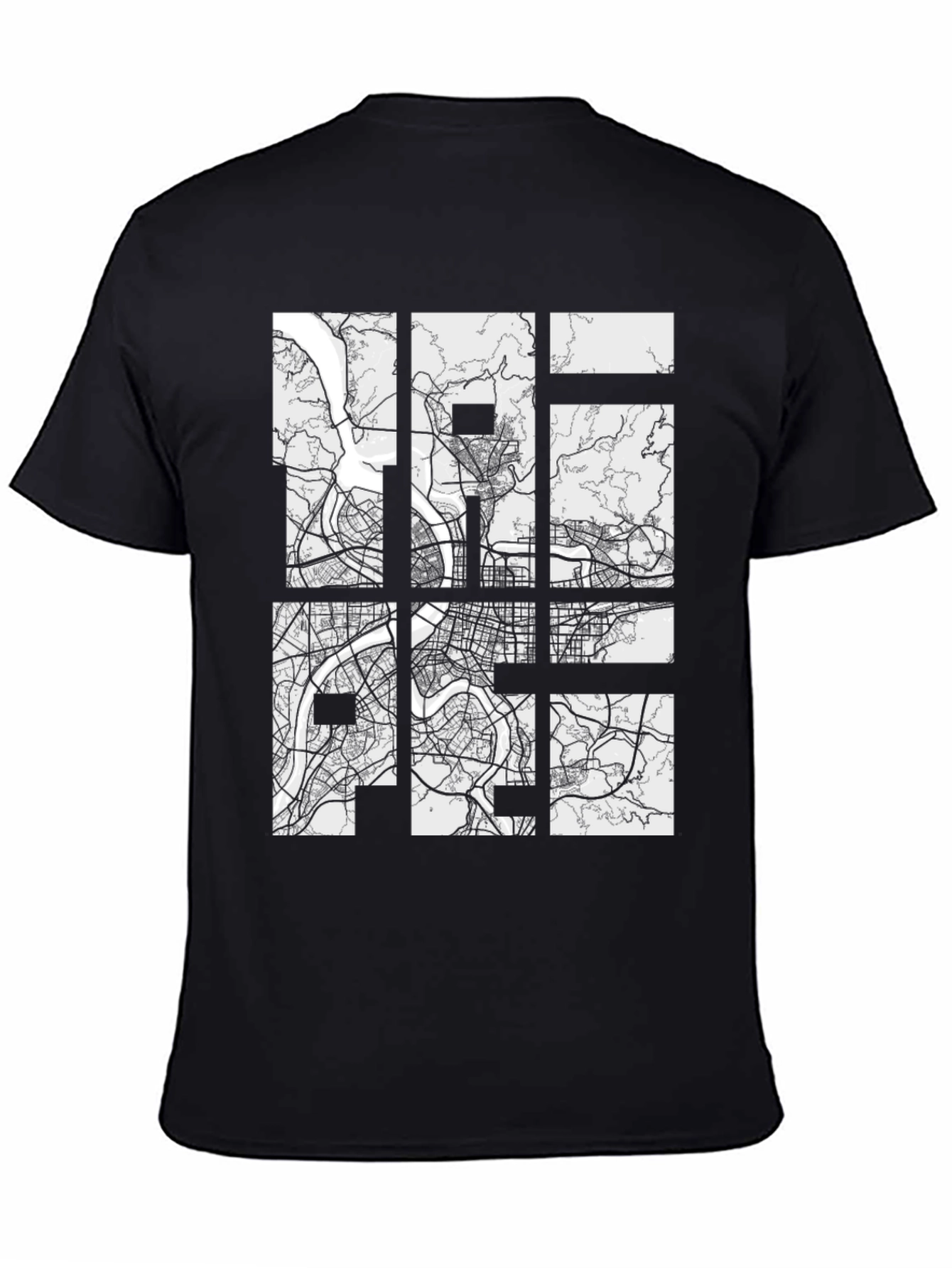 Modern City Map Grid Graphic Tee - Black