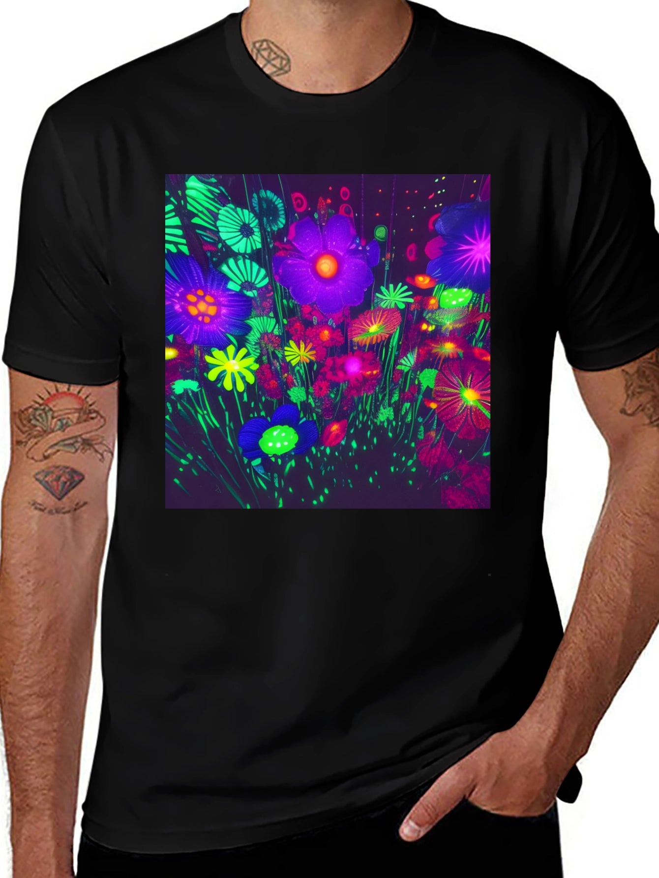 Neon Floral Print Tee - Bold Graphic Design