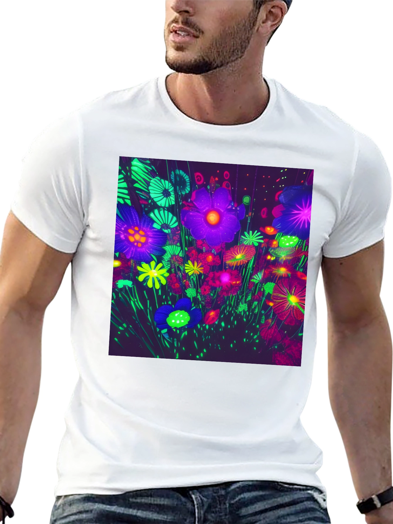 Neon Floral Print Tee - Bold Graphic Design