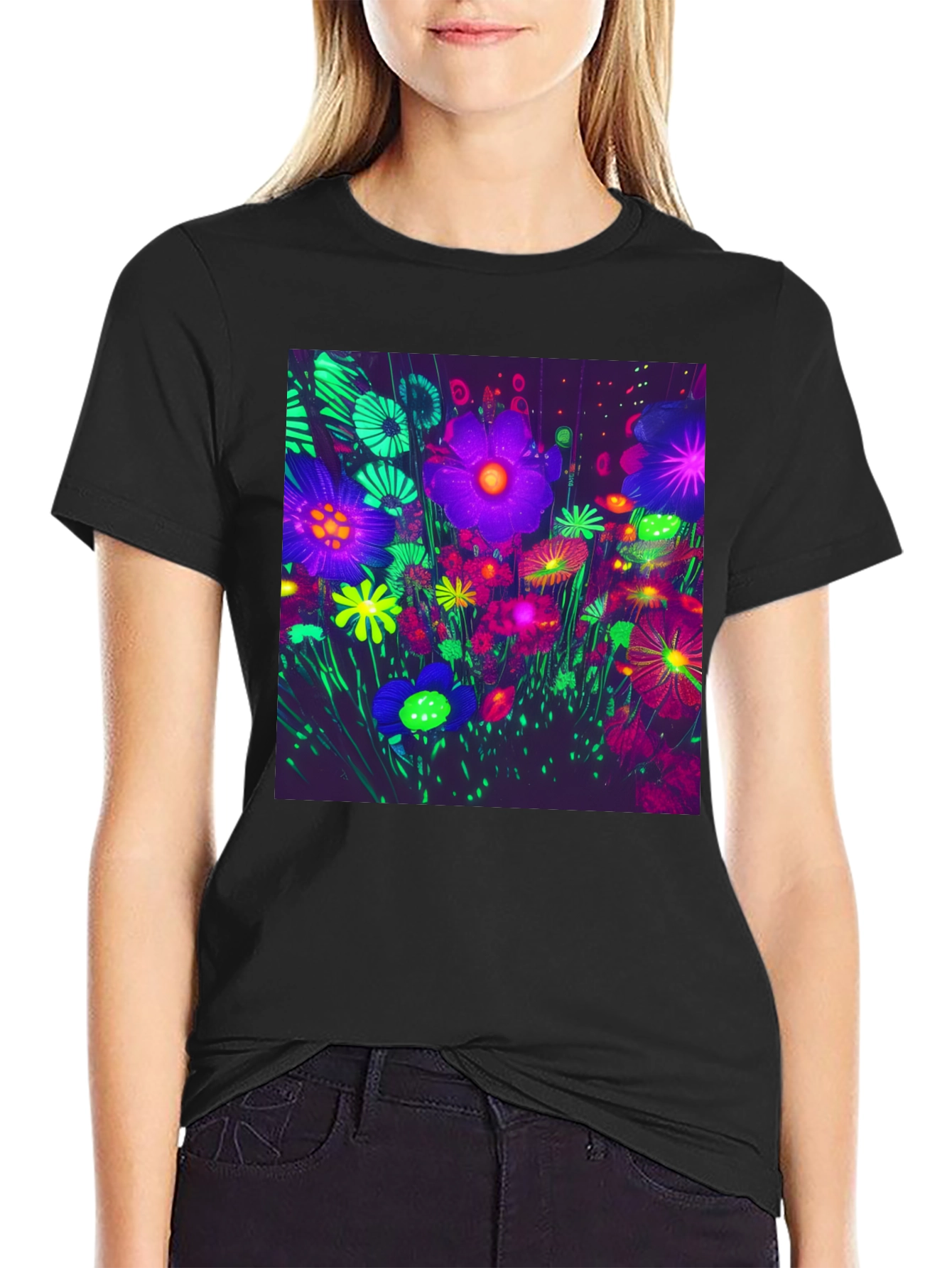 Neon Floral Print Tee - Bold Graphic Design