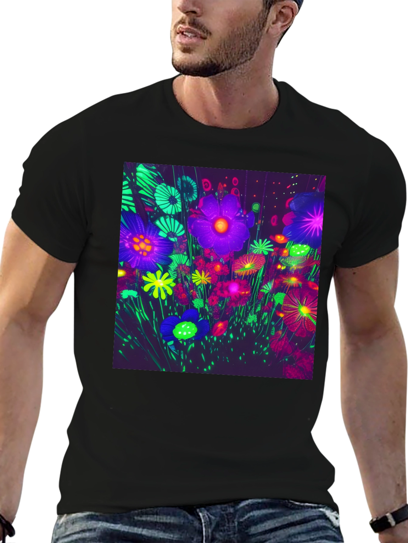 Neon Floral Print Tee - Bold Graphic Design