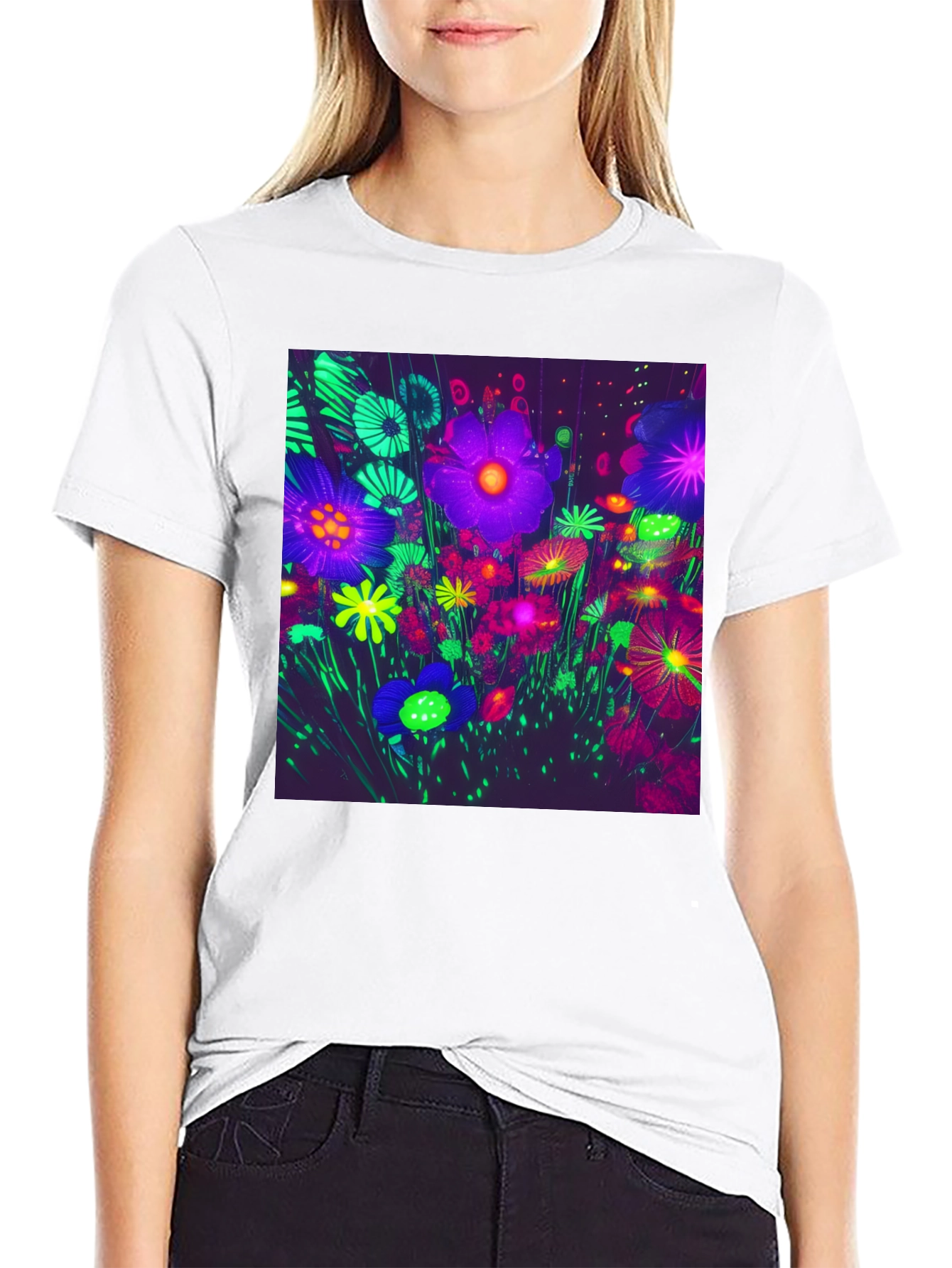 Neon Floral Print Tee - Bold Graphic Design