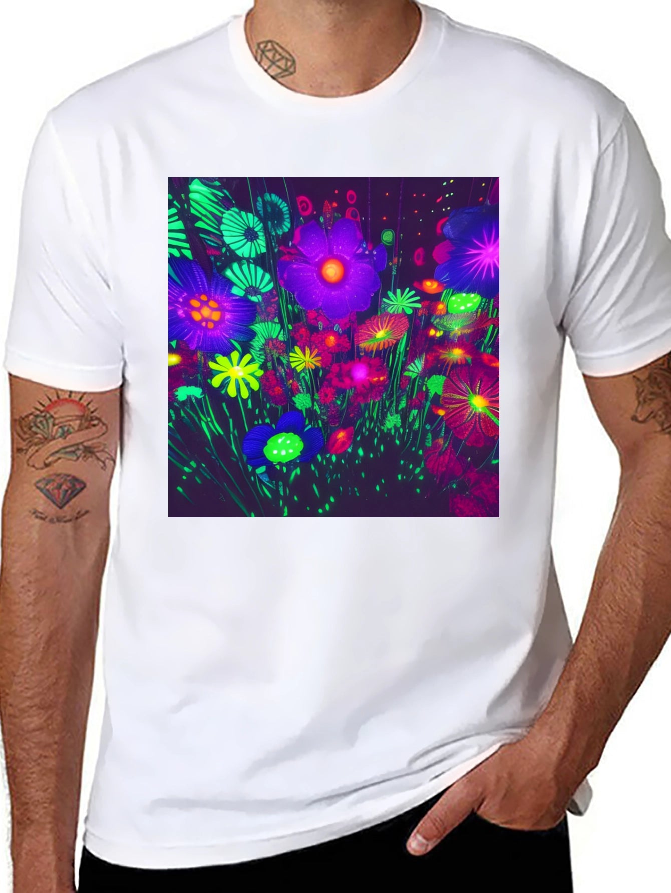 Neon Floral Print Tee - Bold Graphic Design