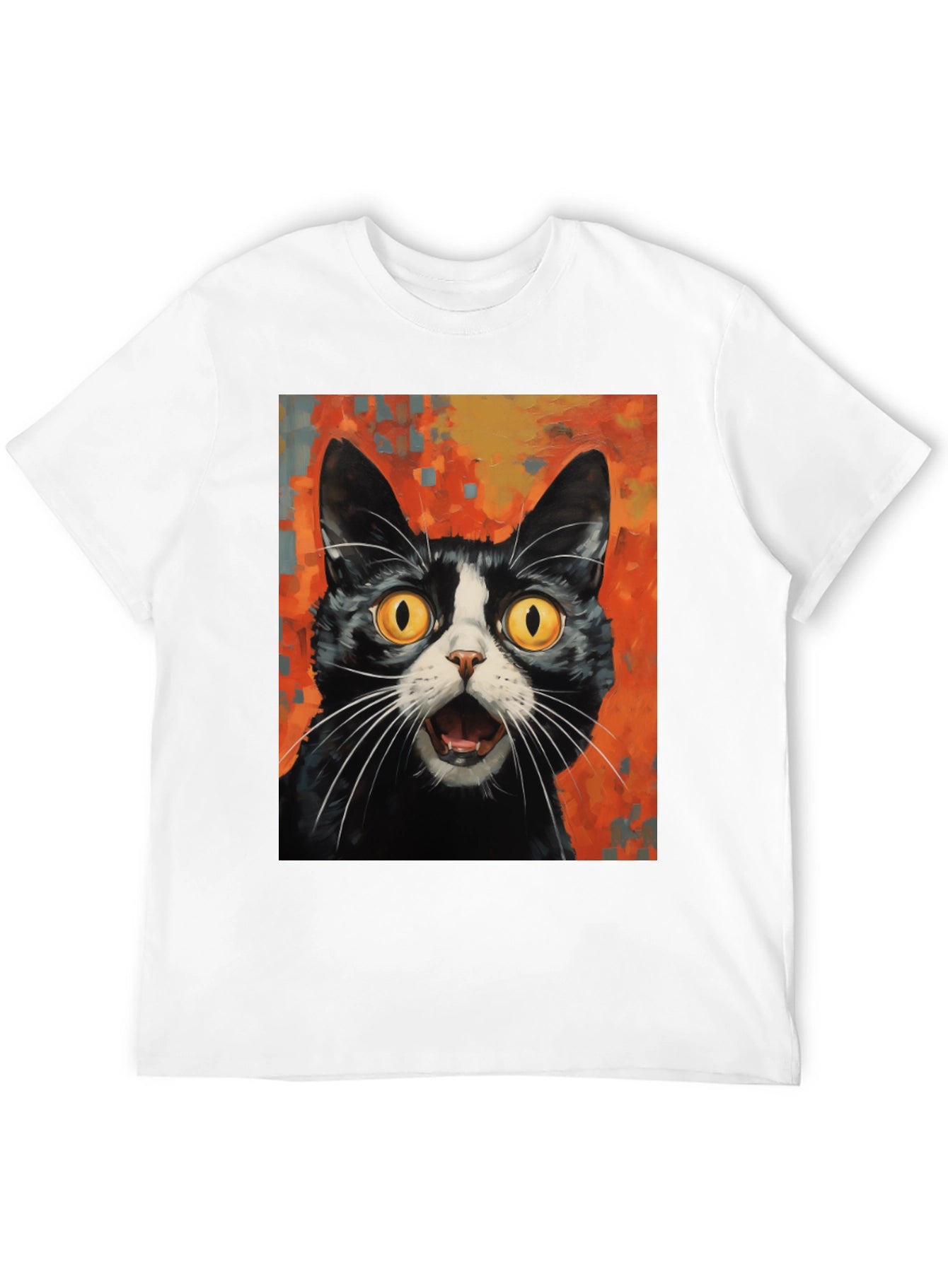 Shocked Cat Graphic Tee - Black Cotton T-Shirt