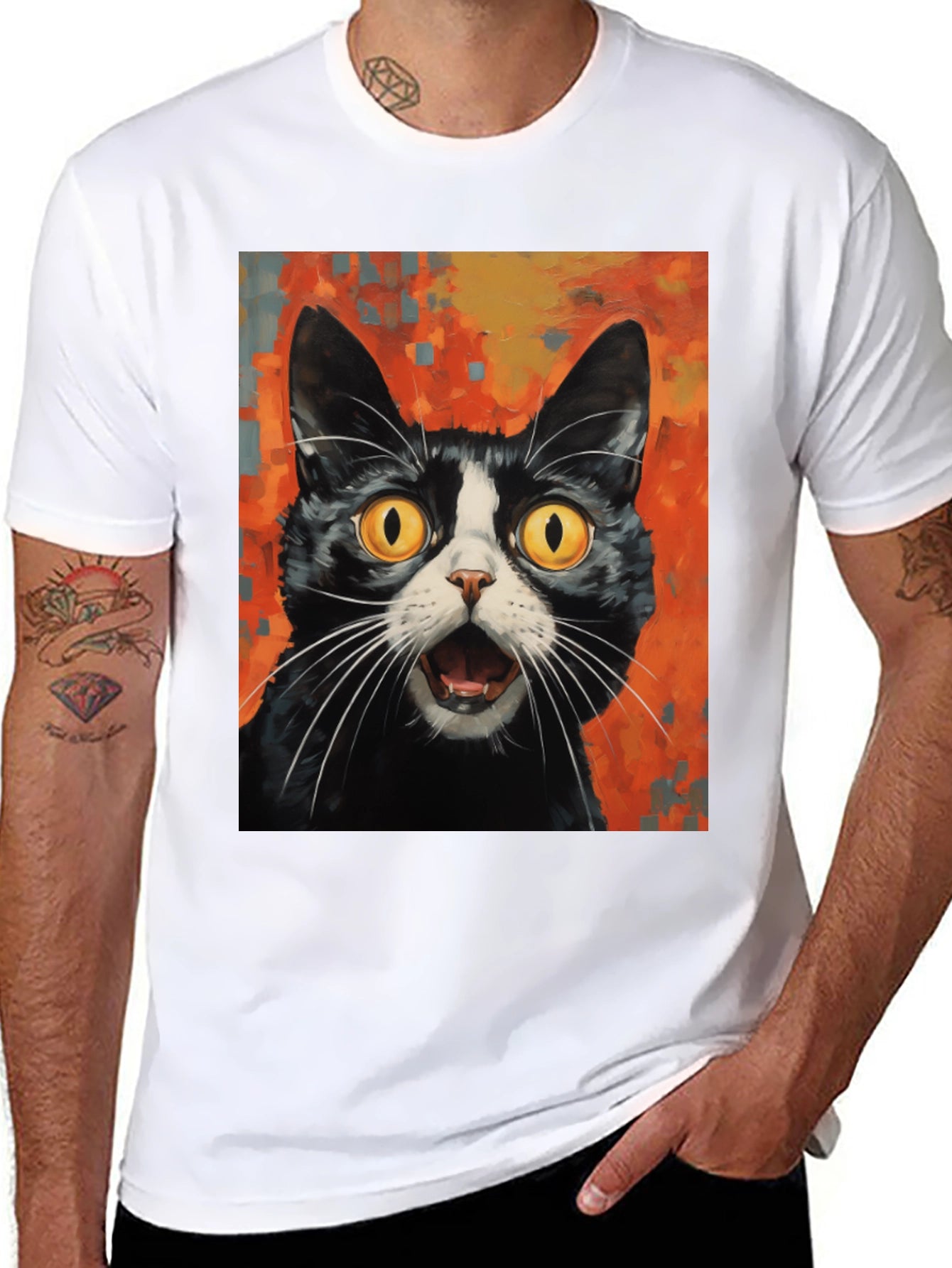 Shocked Cat Graphic Tee - Black Cotton T-Shirt