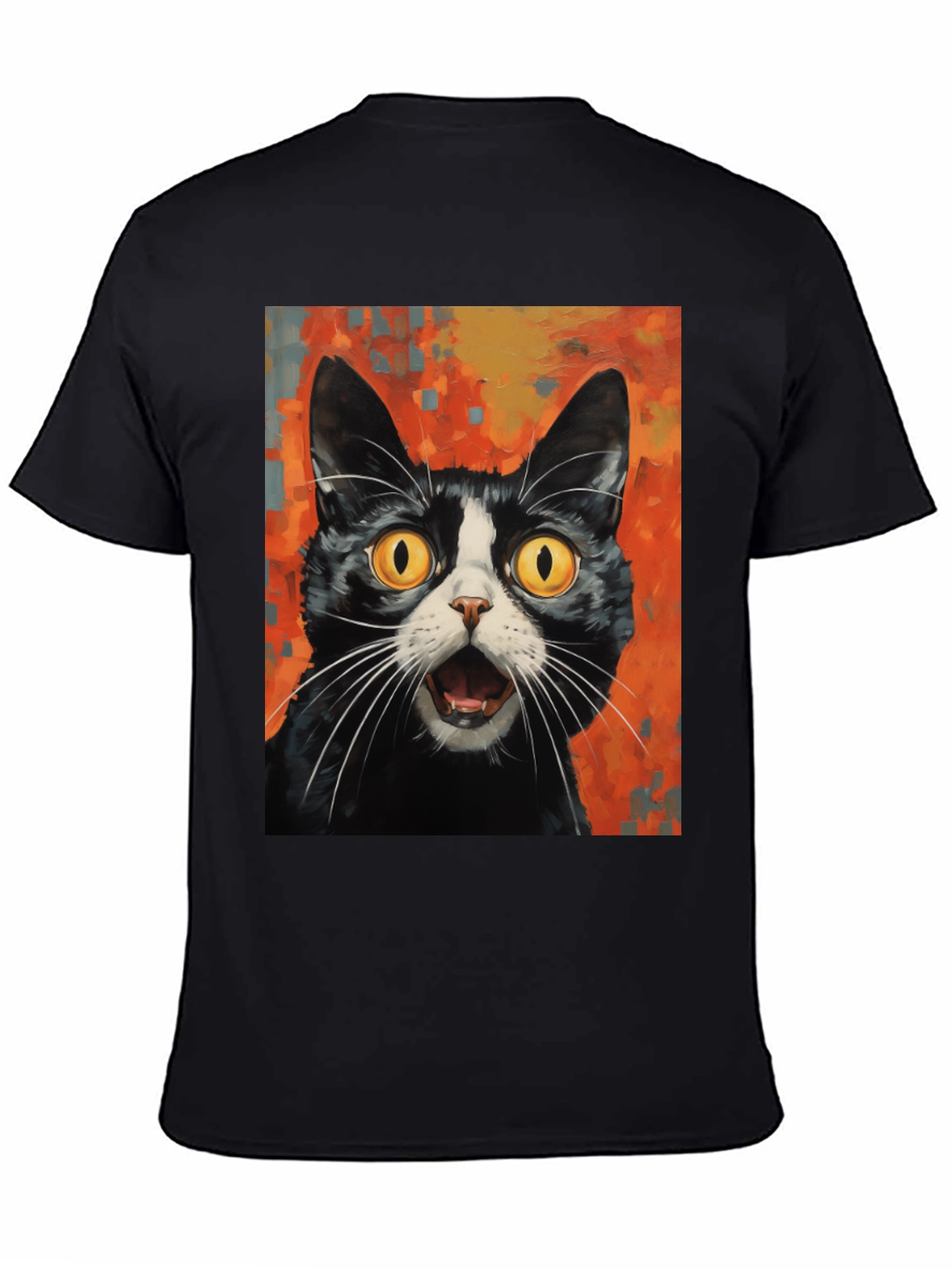 Shocked Cat Graphic Tee - Black Cotton T-Shirt