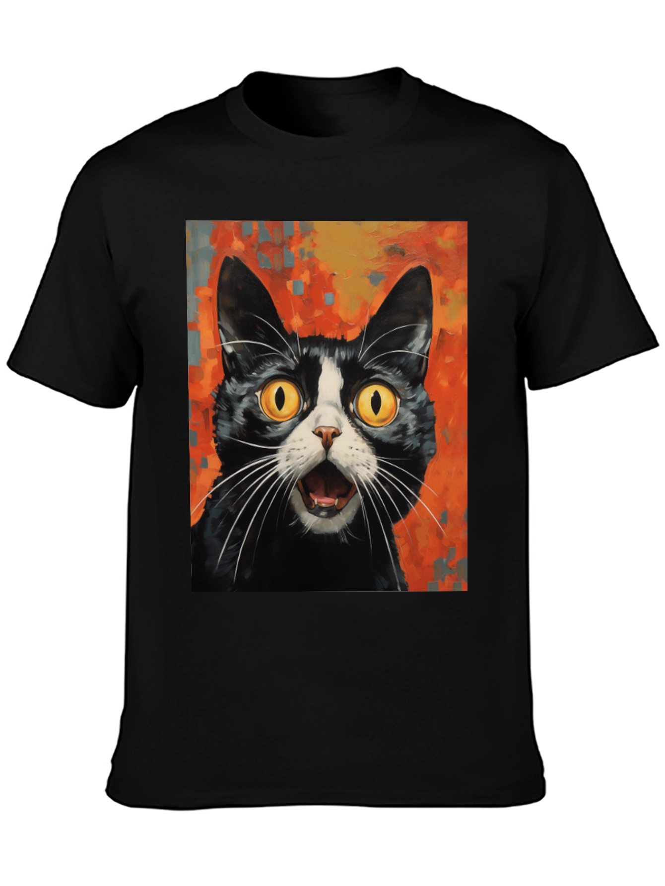 Shocked Cat Graphic Tee - Black Cotton T-Shirt