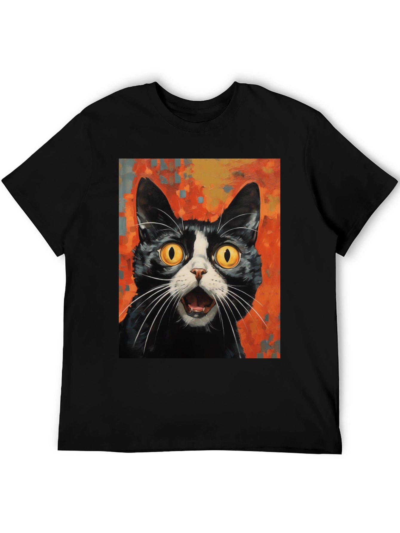 Shocked Cat Graphic Tee - Black Cotton T-Shirt
