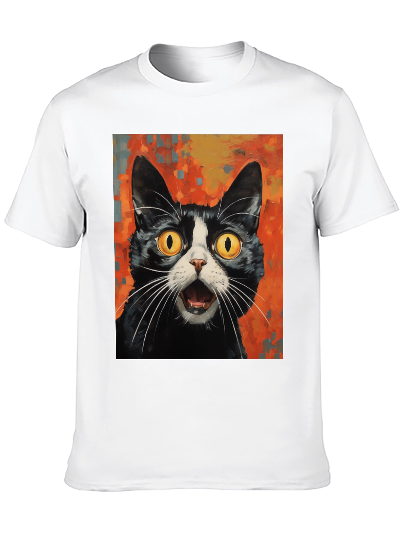 Shocked Cat Graphic Tee - Black Cotton T-Shirt
