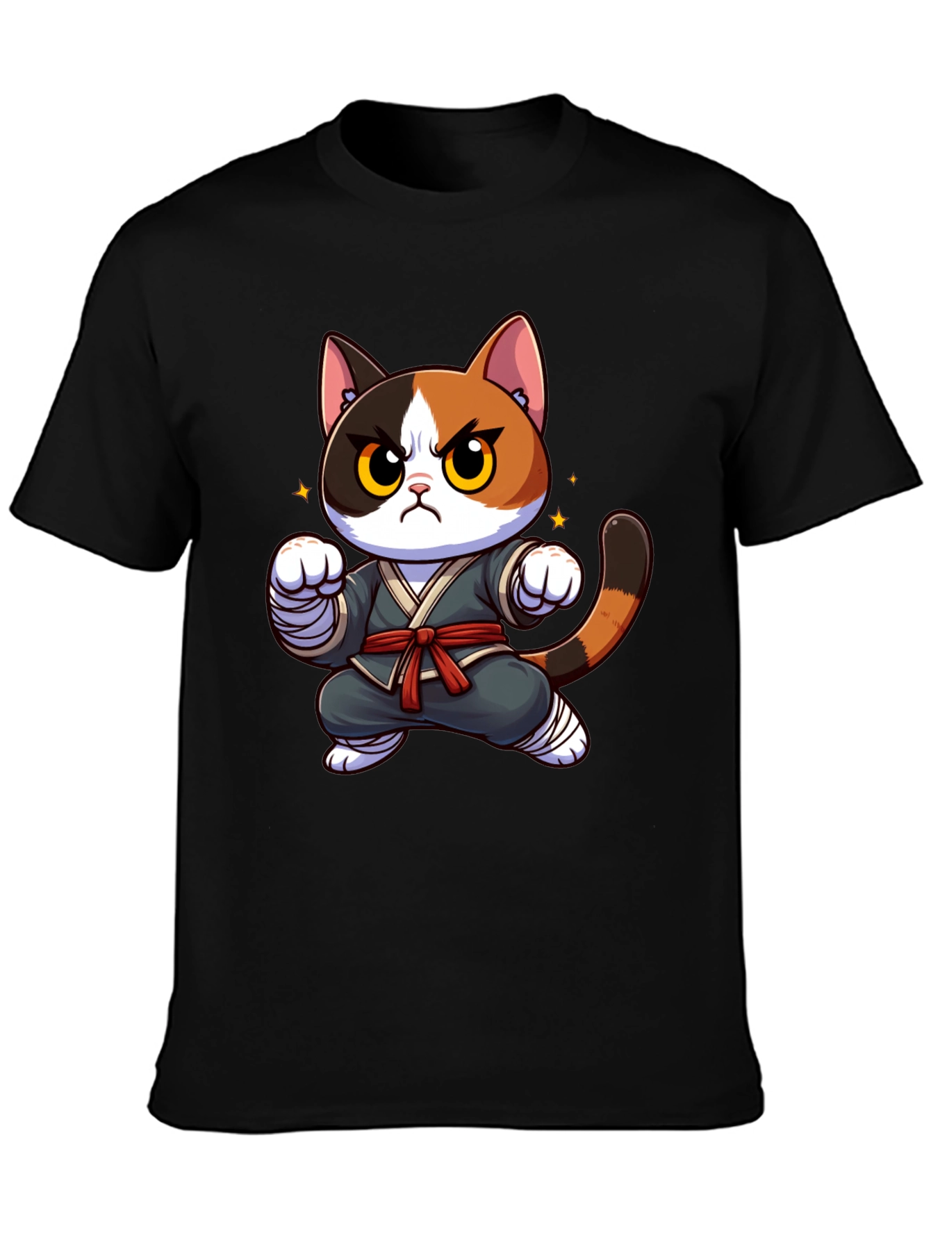 Ninja Cat Graphic T-Shirt - Black Cotton Tee