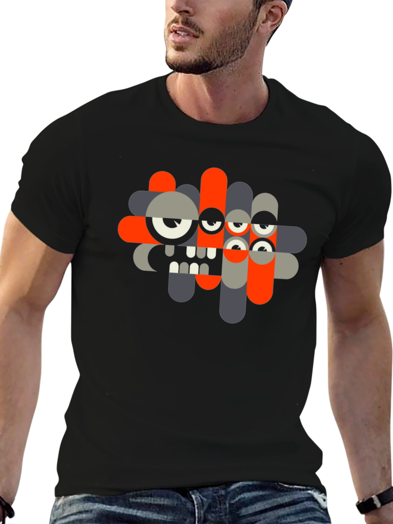 Abstract Monster Graphic Black T-Shirt