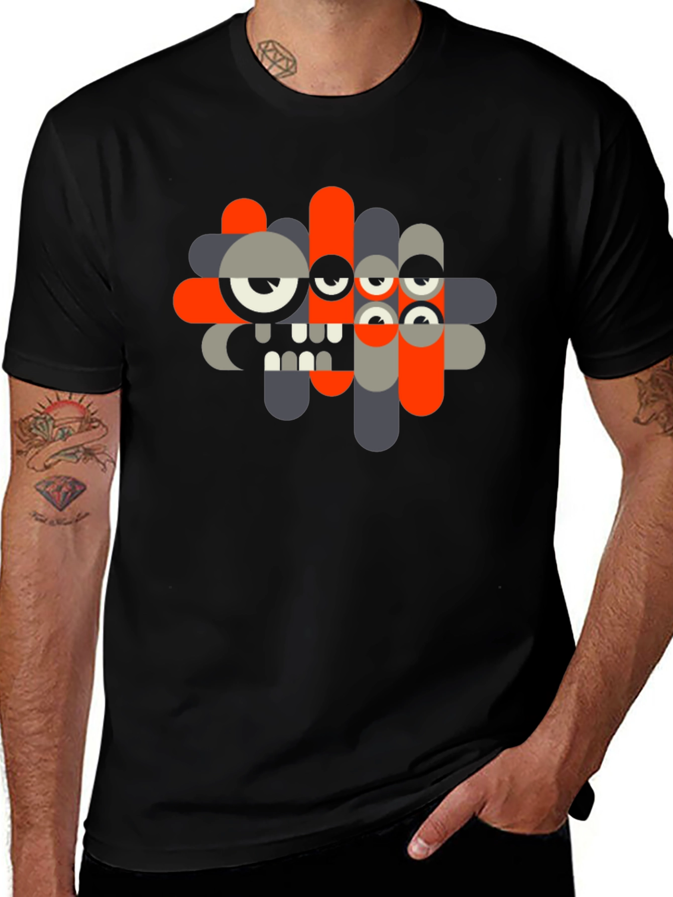 Abstract Monster Graphic Black T-Shirt