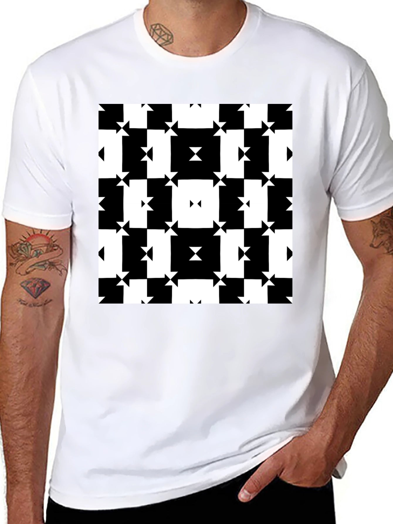 Geometric Pattern Tee - Modern Black & White Design