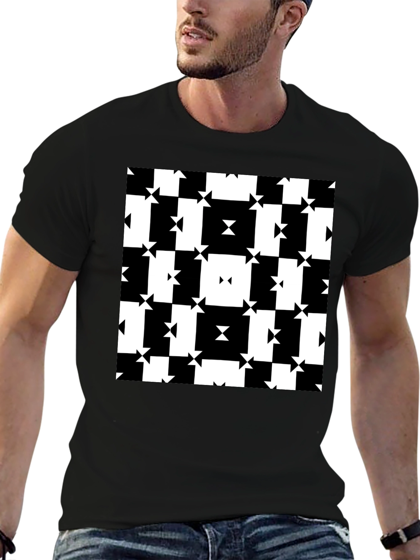 Geometric Pattern Tee - Modern Black & White Design
