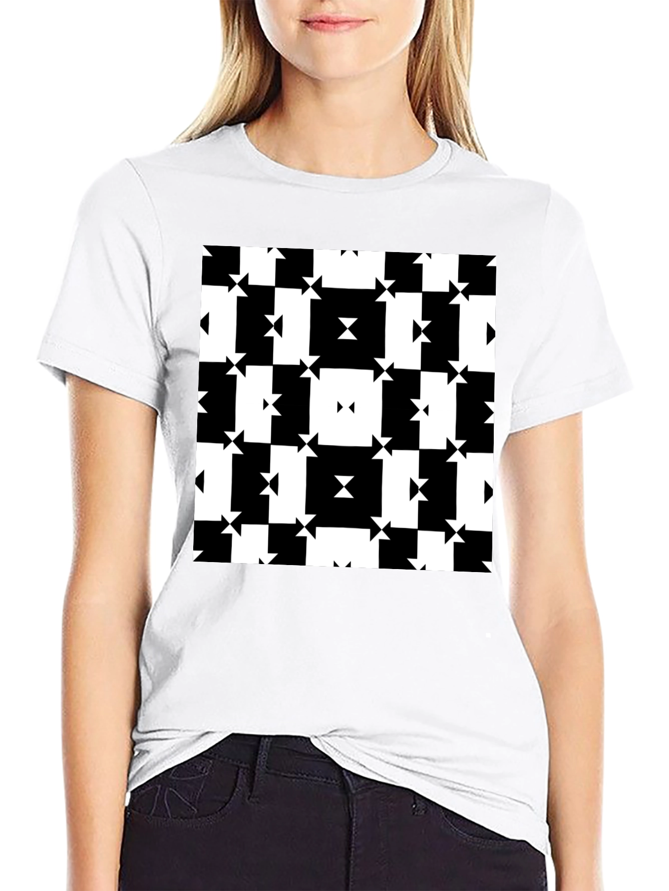 Geometric Pattern Tee - Modern Black & White Design