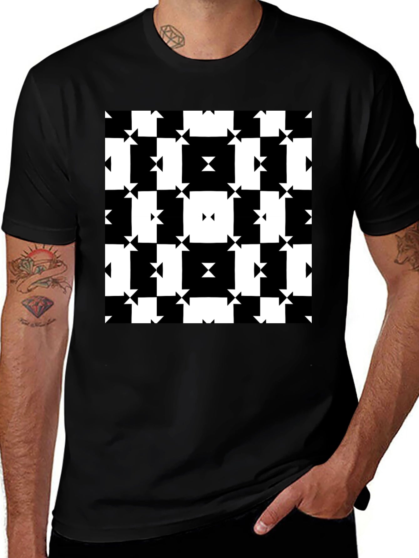 Geometric Pattern Tee - Modern Black & White Design