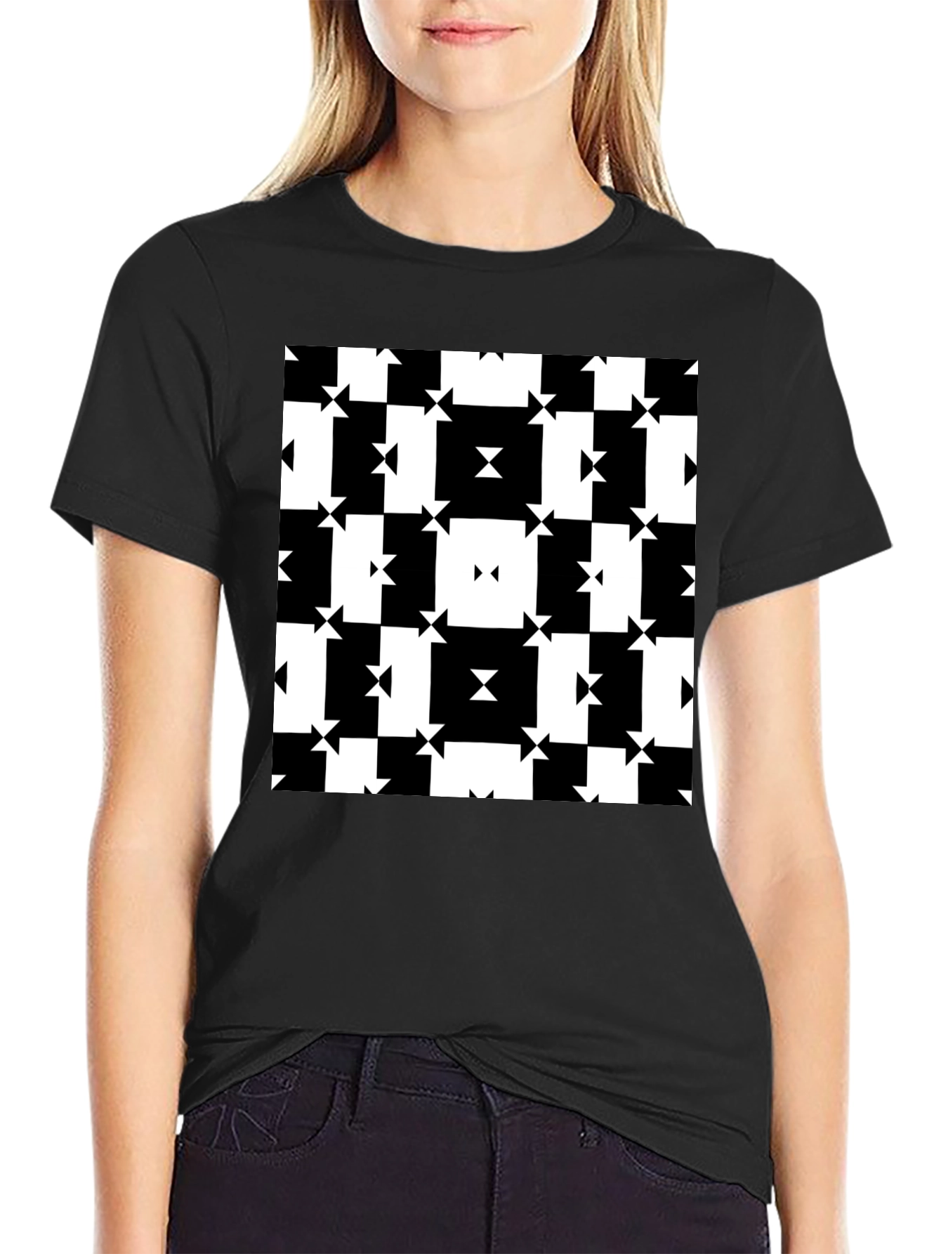 Geometric Pattern Tee - Modern Black & White Design