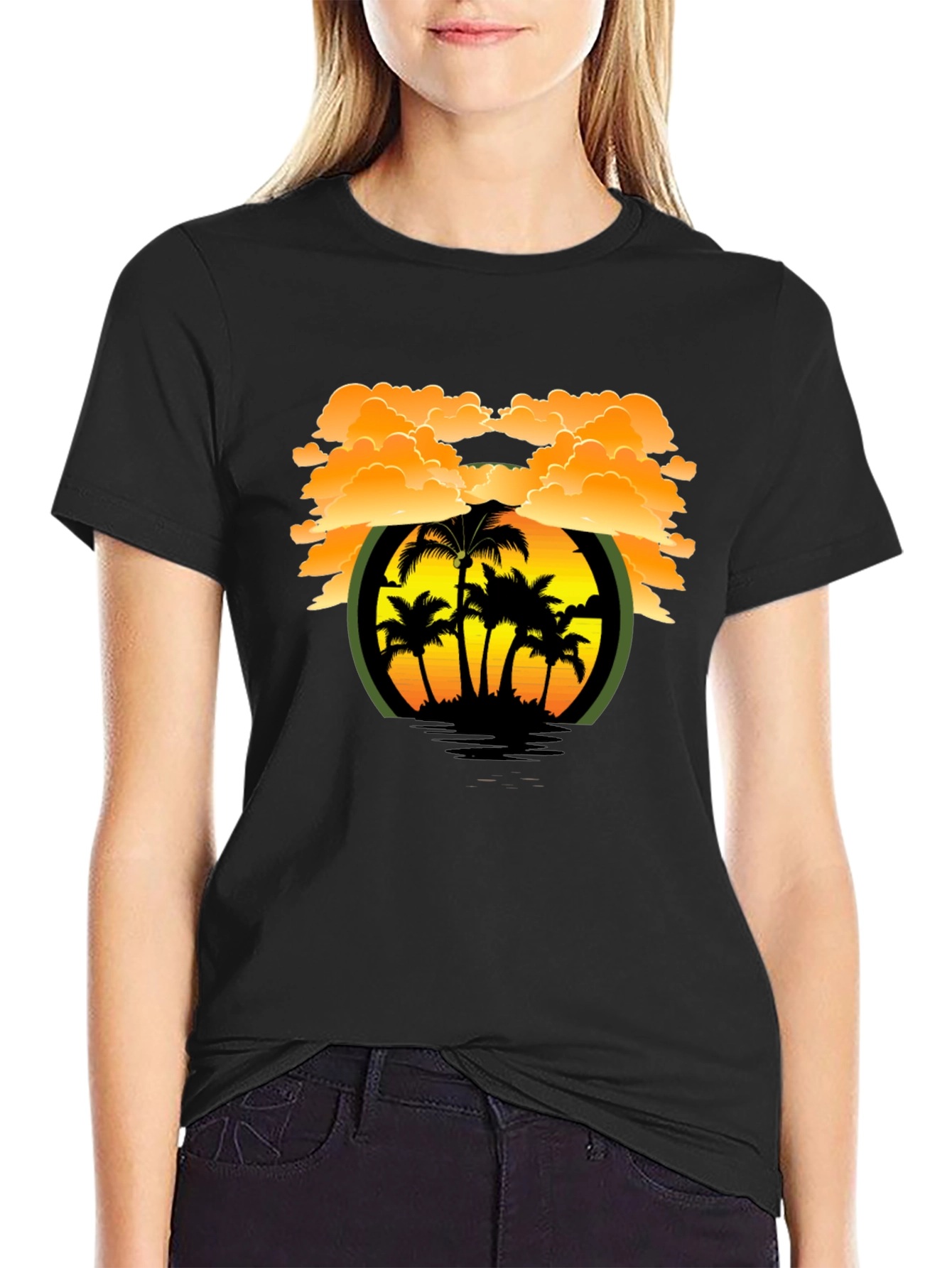 Tropical Sunset Graphic Tee - Black