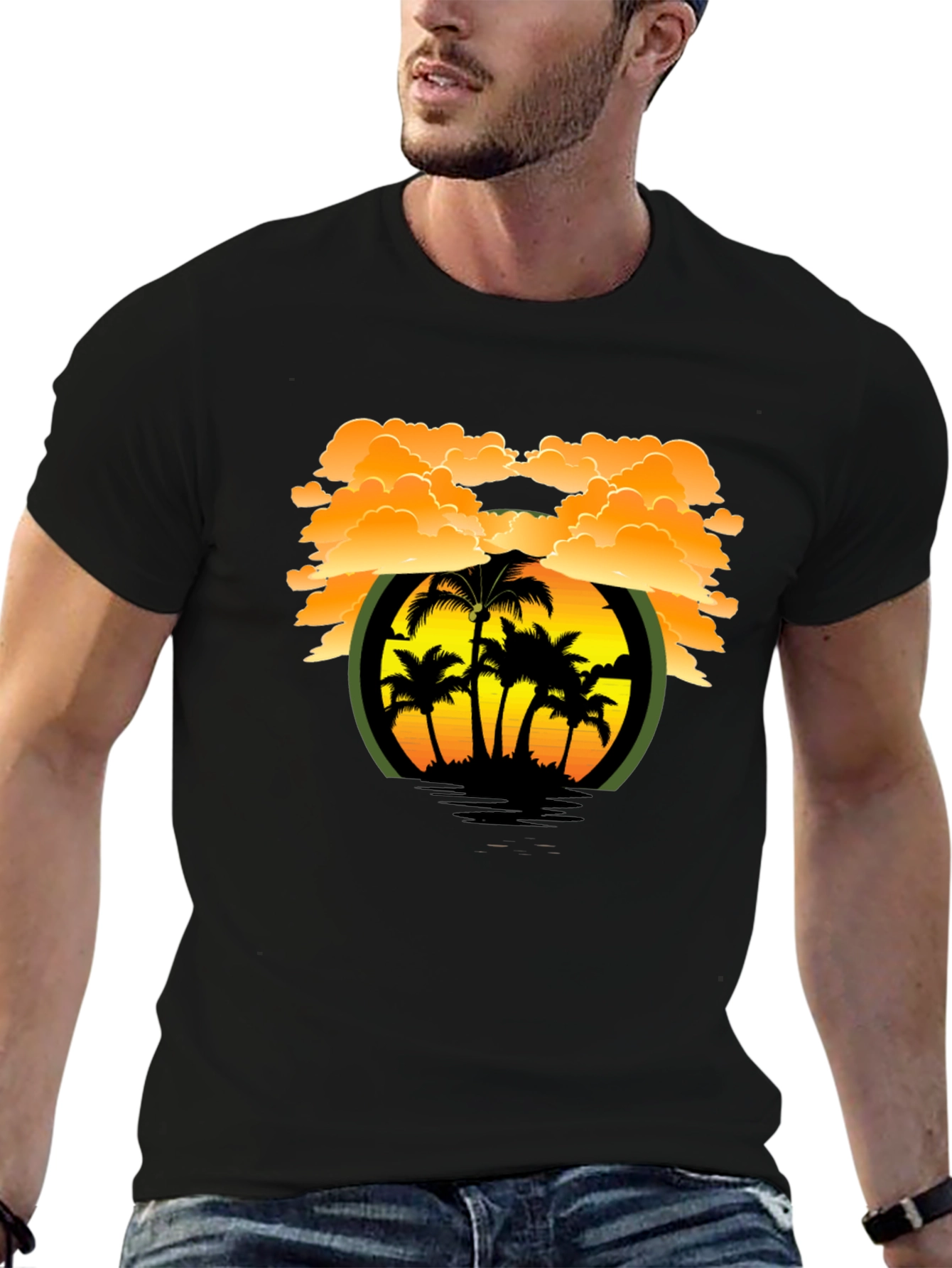 Tropical Sunset Graphic Tee - Black